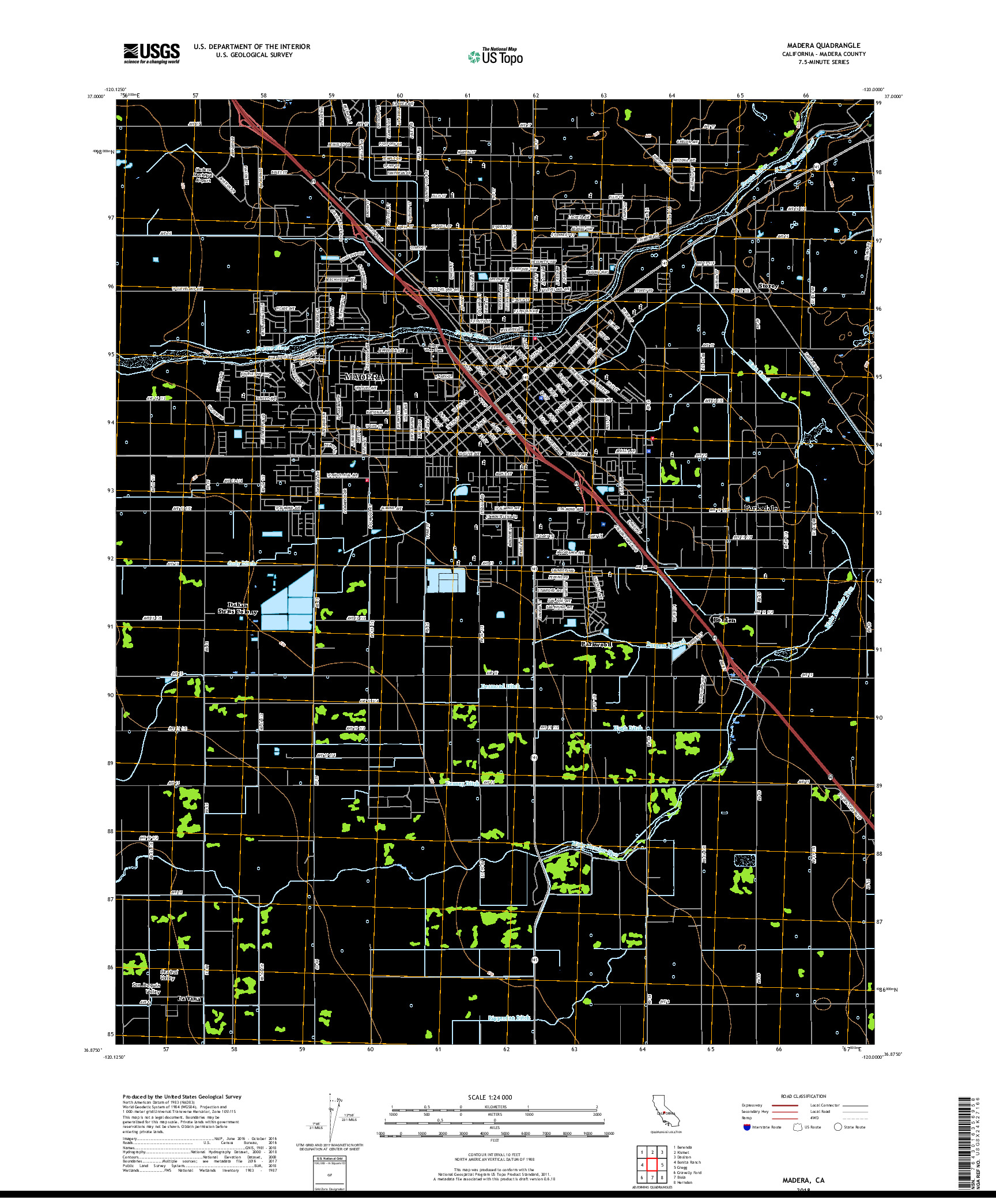 USGS US TOPO 7.5-MINUTE MAP FOR MADERA, CA 2018