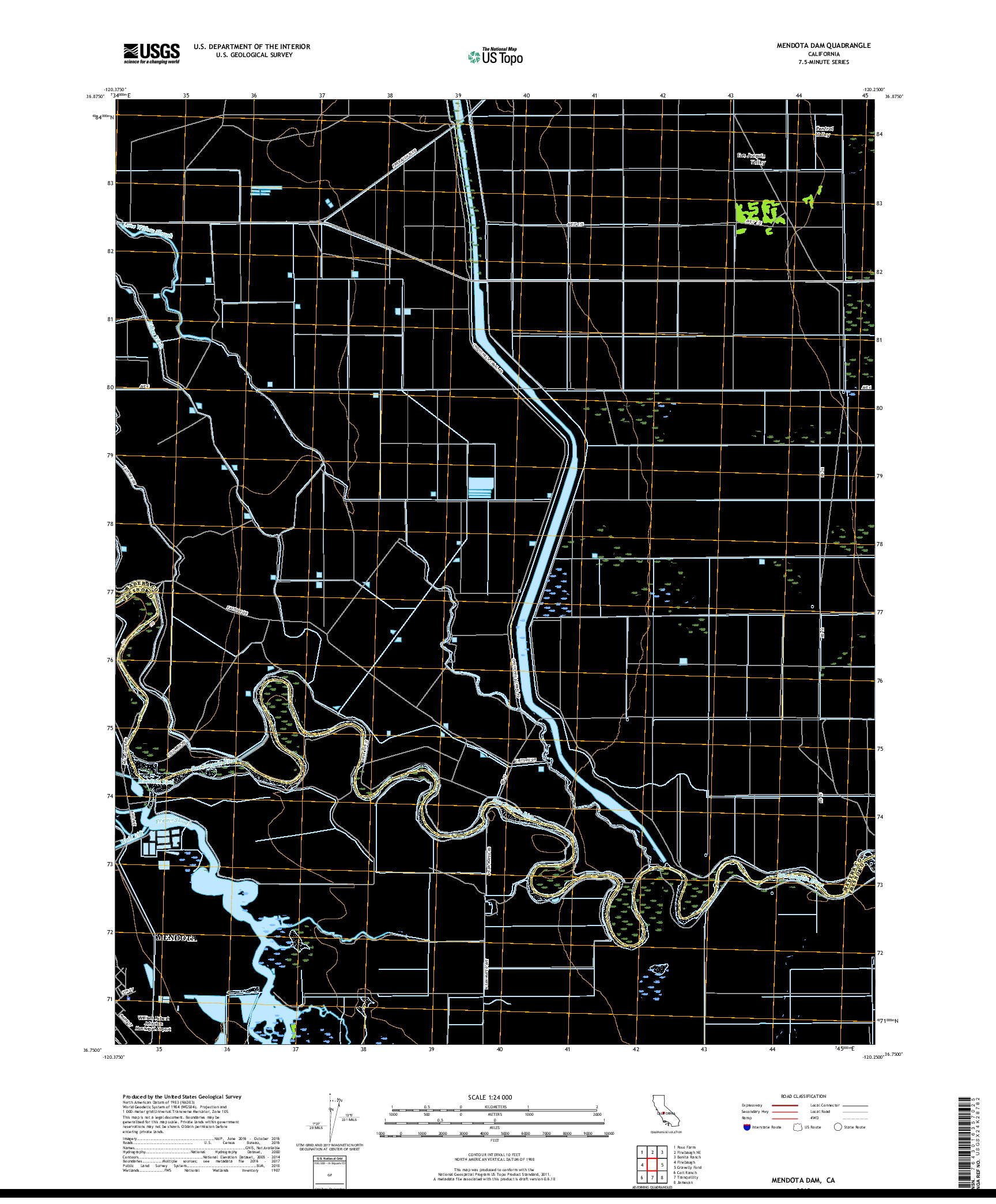 USGS US TOPO 7.5-MINUTE MAP FOR MENDOTA DAM, CA 2018