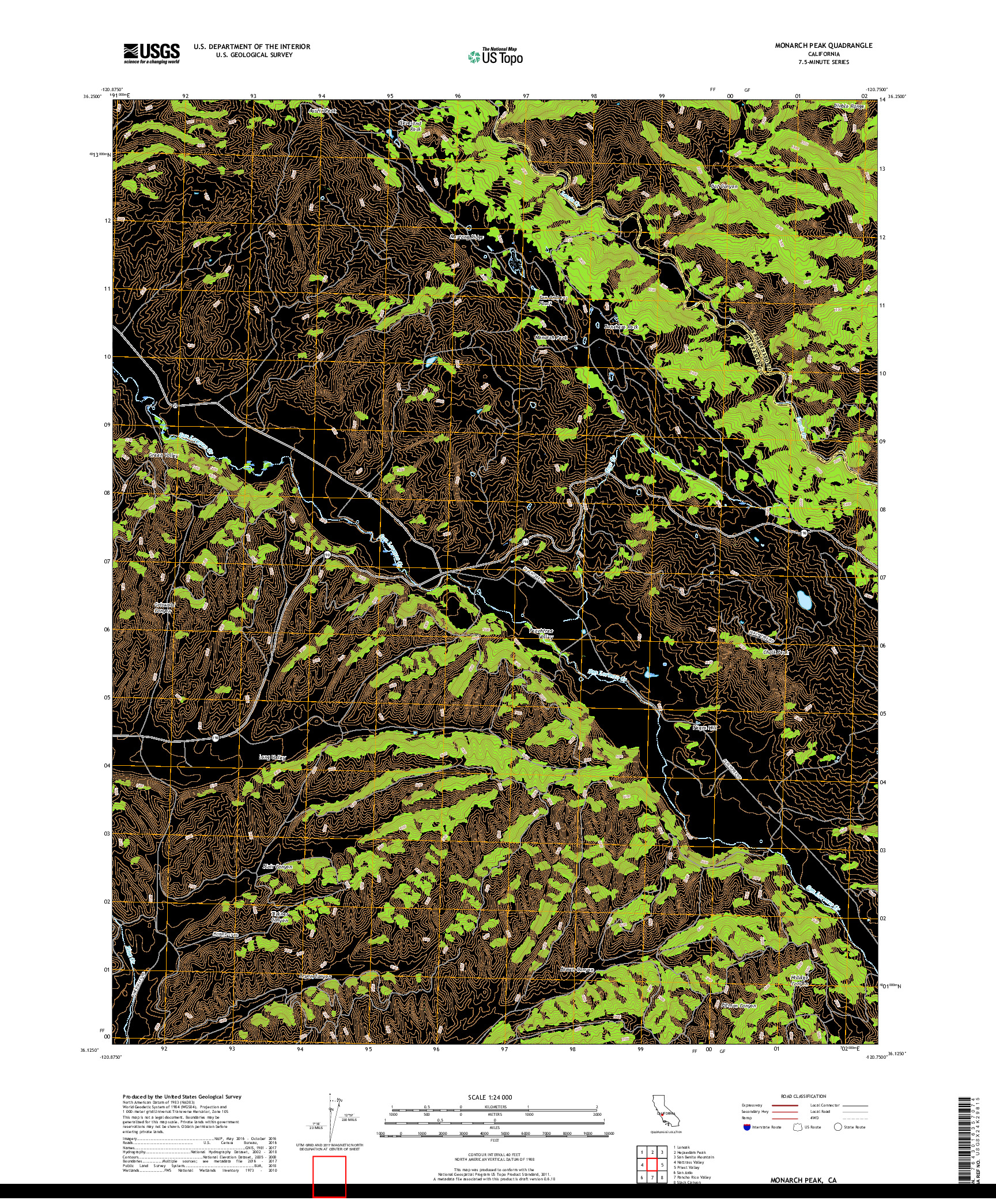 USGS US TOPO 7.5-MINUTE MAP FOR MONARCH PEAK, CA 2018