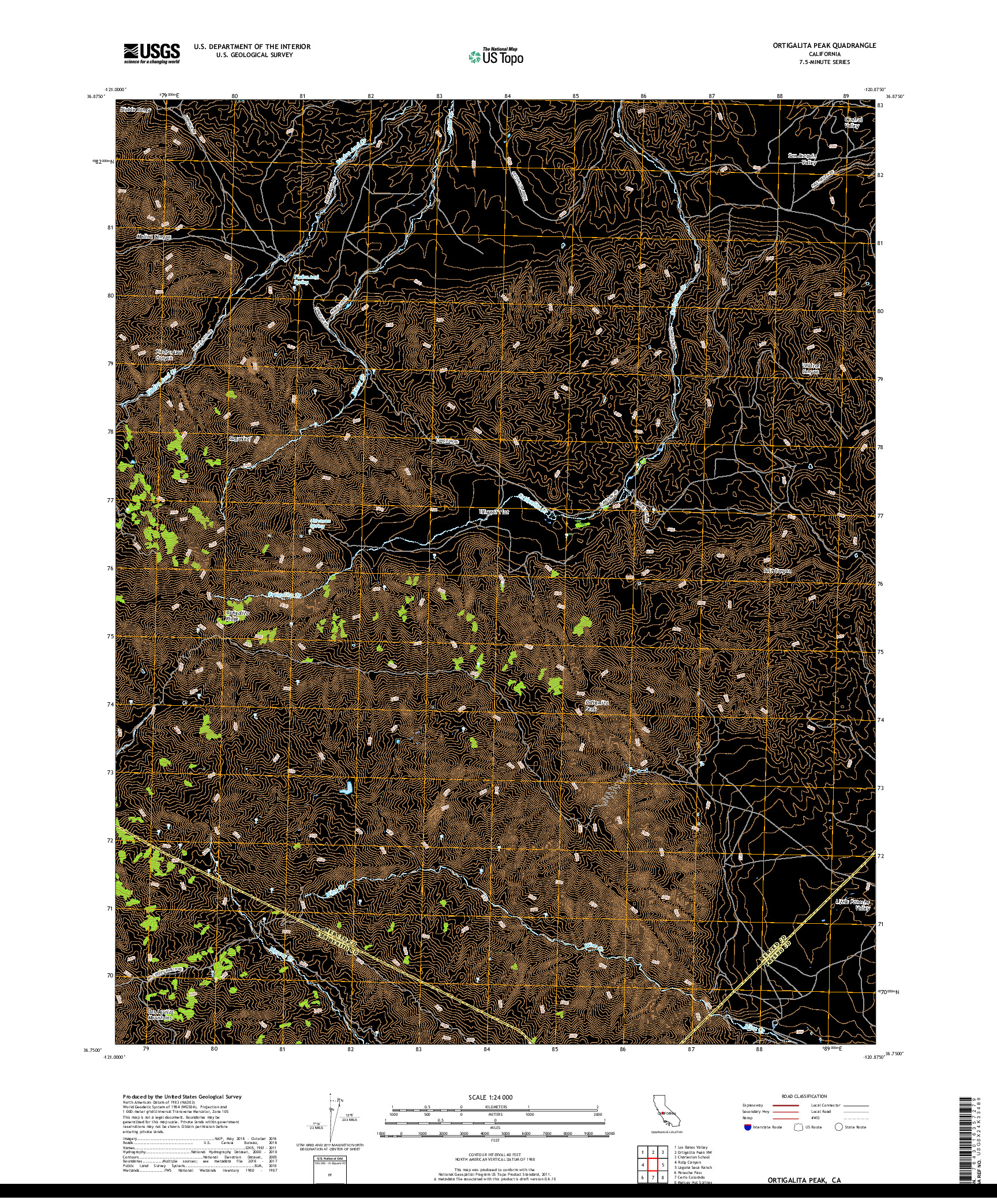 USGS US TOPO 7.5-MINUTE MAP FOR ORTIGALITA PEAK, CA 2018