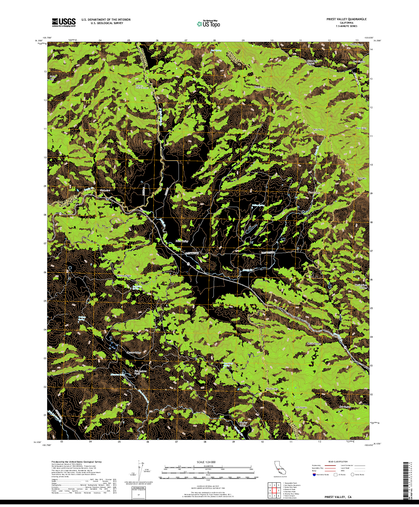 USGS US TOPO 7.5-MINUTE MAP FOR PRIEST VALLEY, CA 2018