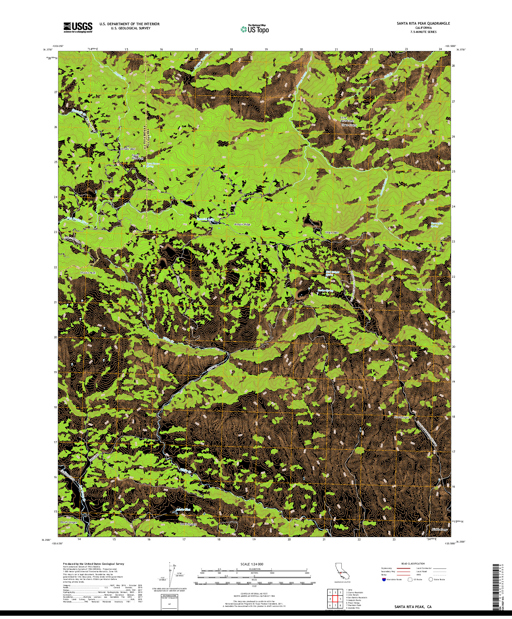 USGS US TOPO 7.5-MINUTE MAP FOR SANTA RITA PEAK, CA 2018