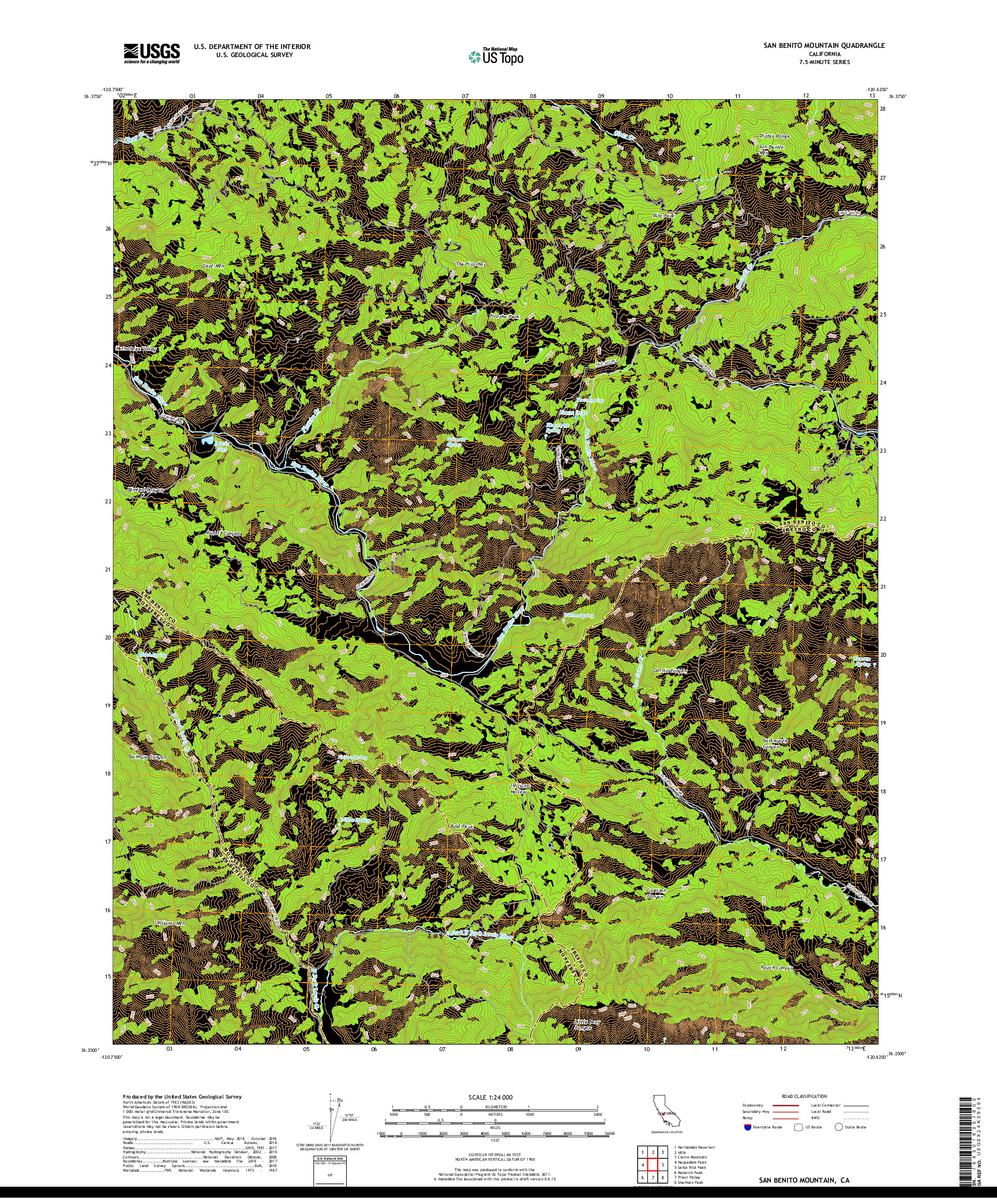 USGS US TOPO 7.5-MINUTE MAP FOR SAN BENITO MOUNTAIN, CA 2018