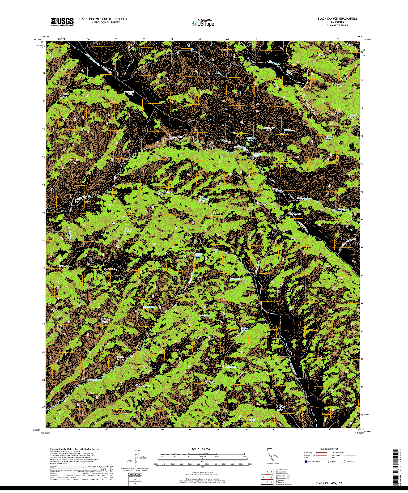 USGS US TOPO 7.5-MINUTE MAP FOR SLACK CANYON, CA 2018