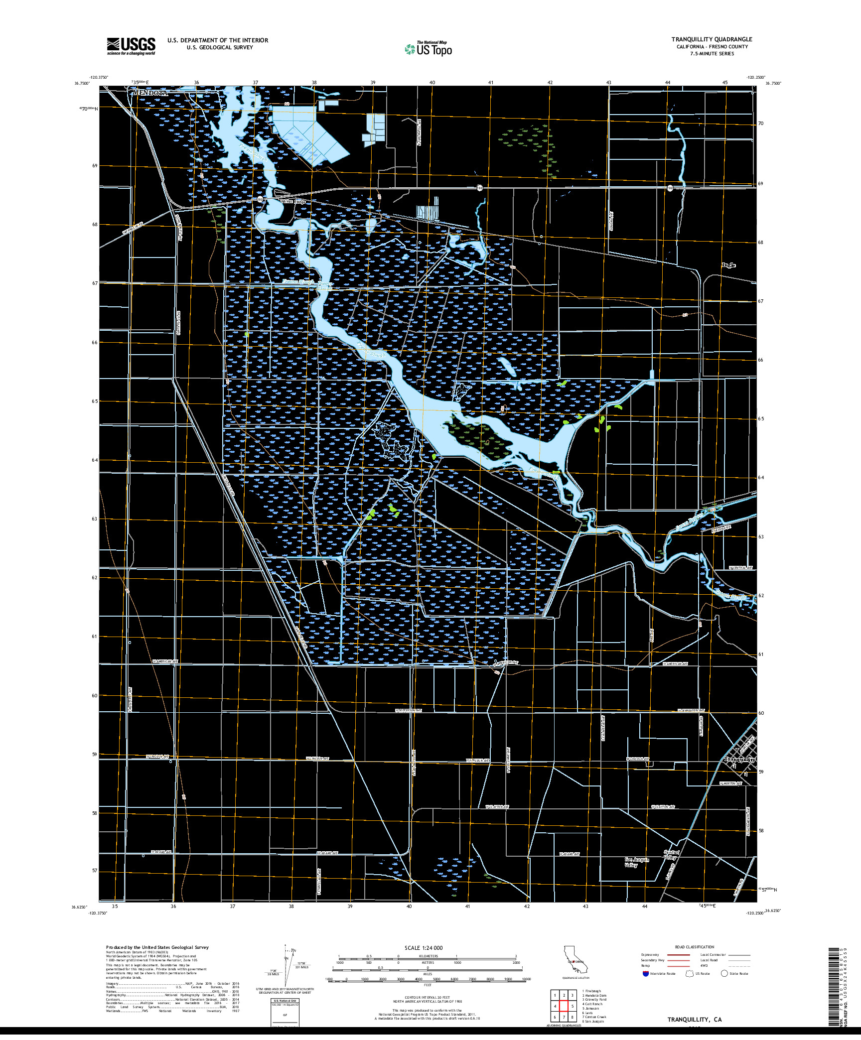 USGS US TOPO 7.5-MINUTE MAP FOR TRANQUILLITY, CA 2018