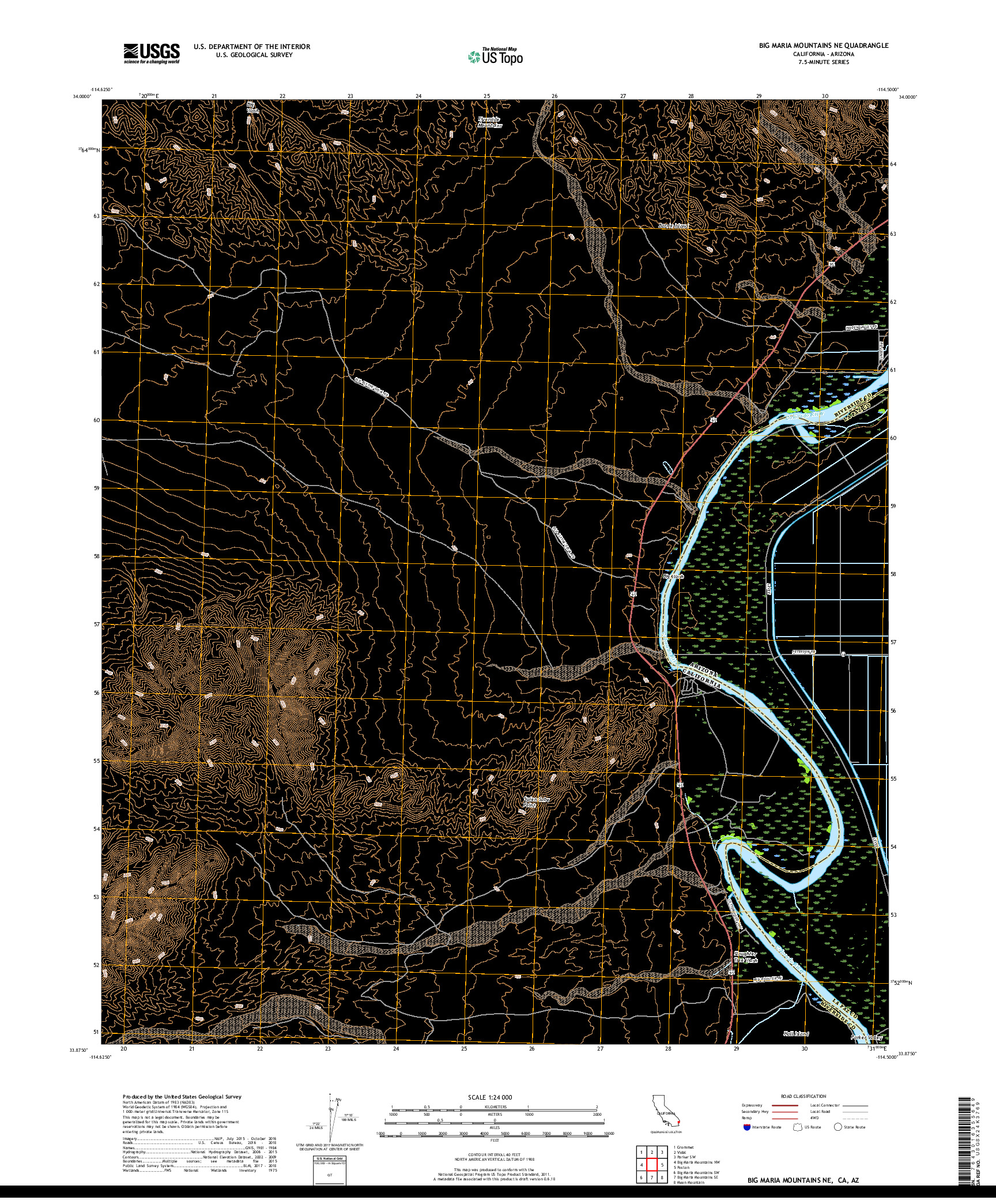 USGS US TOPO 7.5-MINUTE MAP FOR BIG MARIA MOUNTAINS NE, CA,AZ 2018