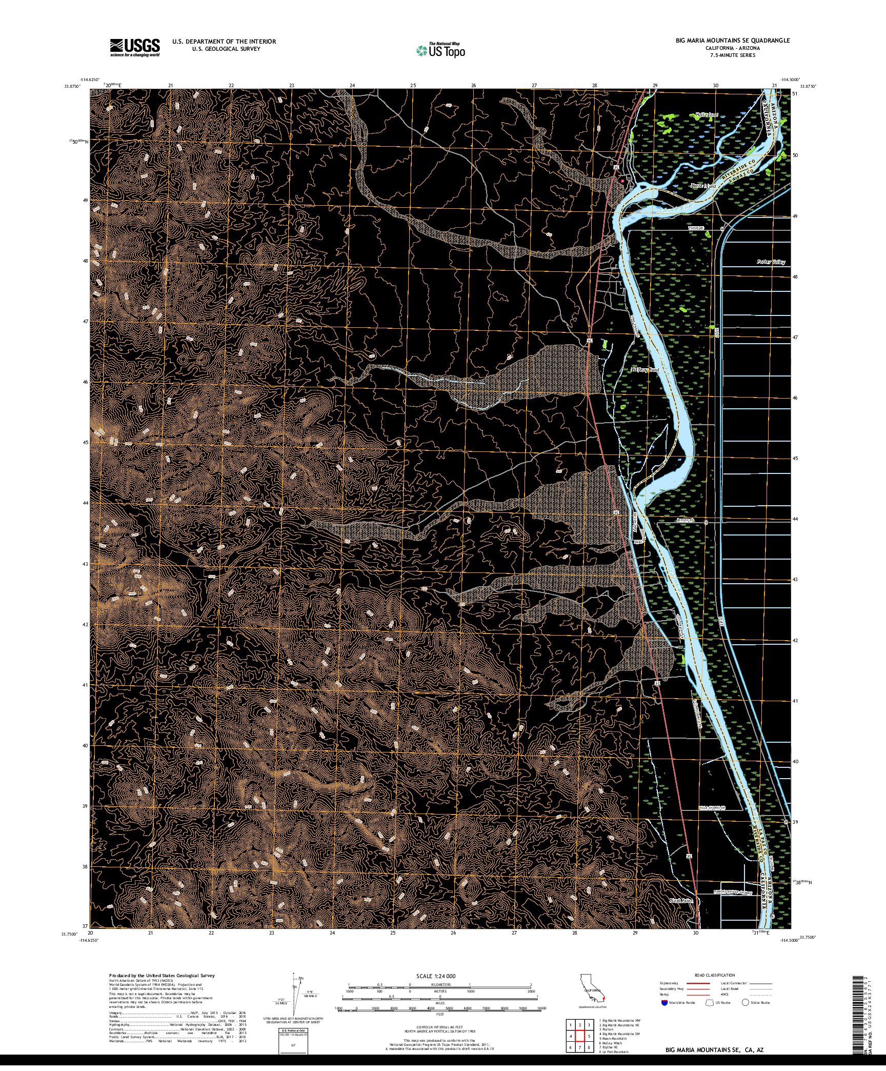 USGS US TOPO 7.5-MINUTE MAP FOR BIG MARIA MOUNTAINS SE, CA,AZ 2018