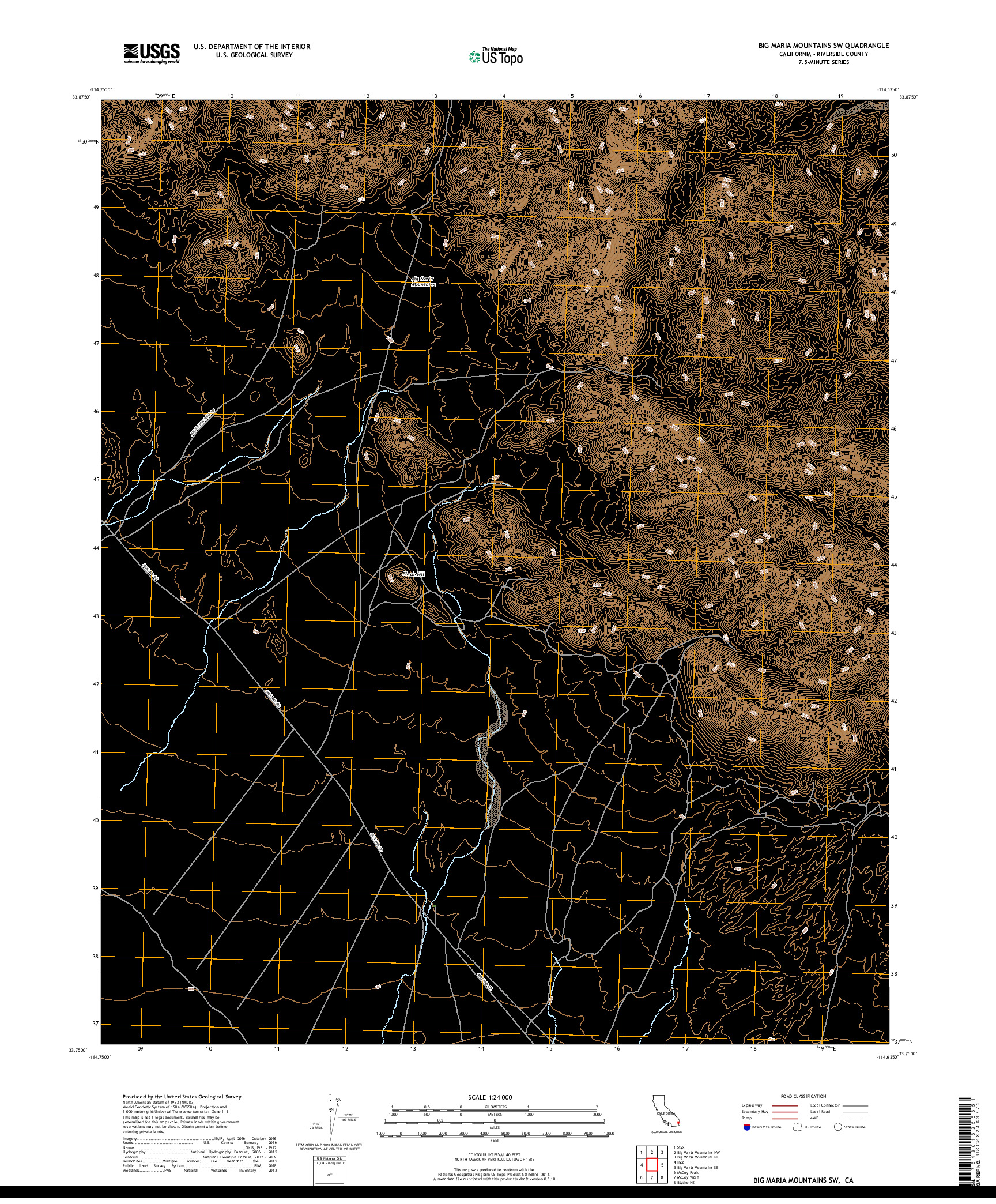 USGS US TOPO 7.5-MINUTE MAP FOR BIG MARIA MOUNTAINS SW, CA 2018