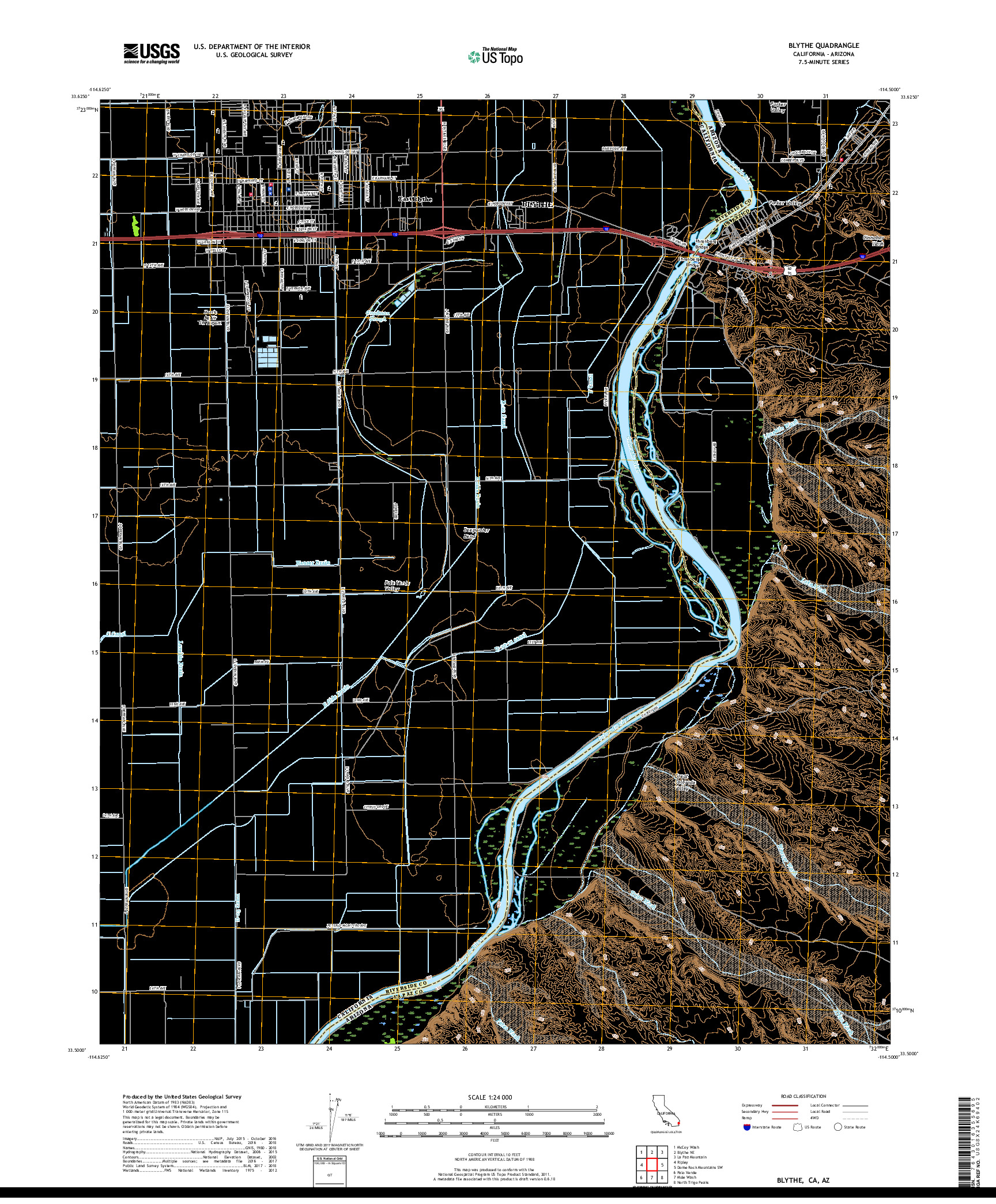 USGS US TOPO 7.5-MINUTE MAP FOR BLYTHE, CA,AZ 2018
