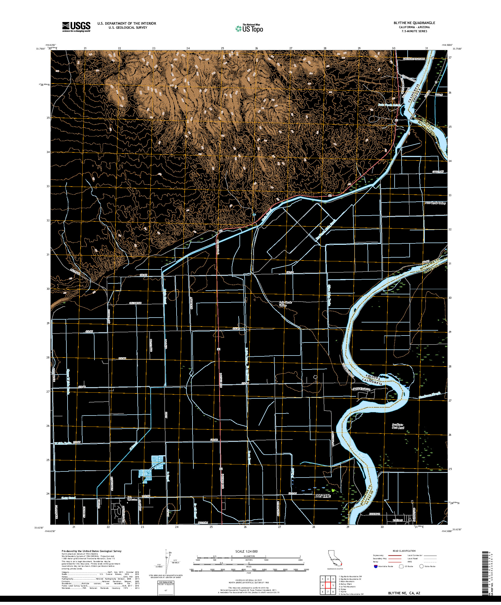 USGS US TOPO 7.5-MINUTE MAP FOR BLYTHE NE, CA,AZ 2018
