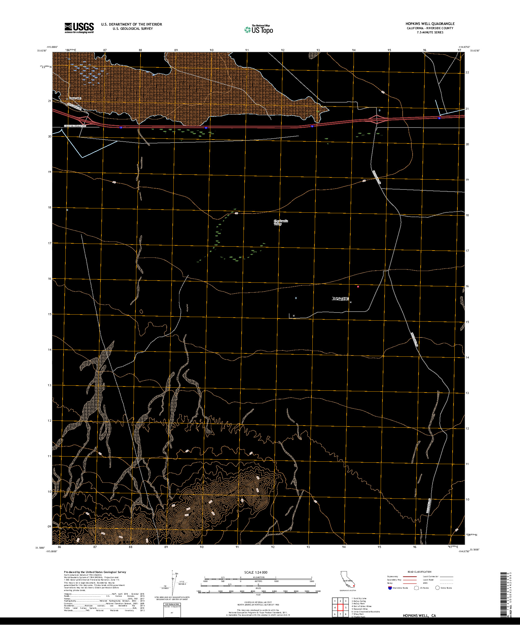 USGS US TOPO 7.5-MINUTE MAP FOR HOPKINS WELL, CA 2018