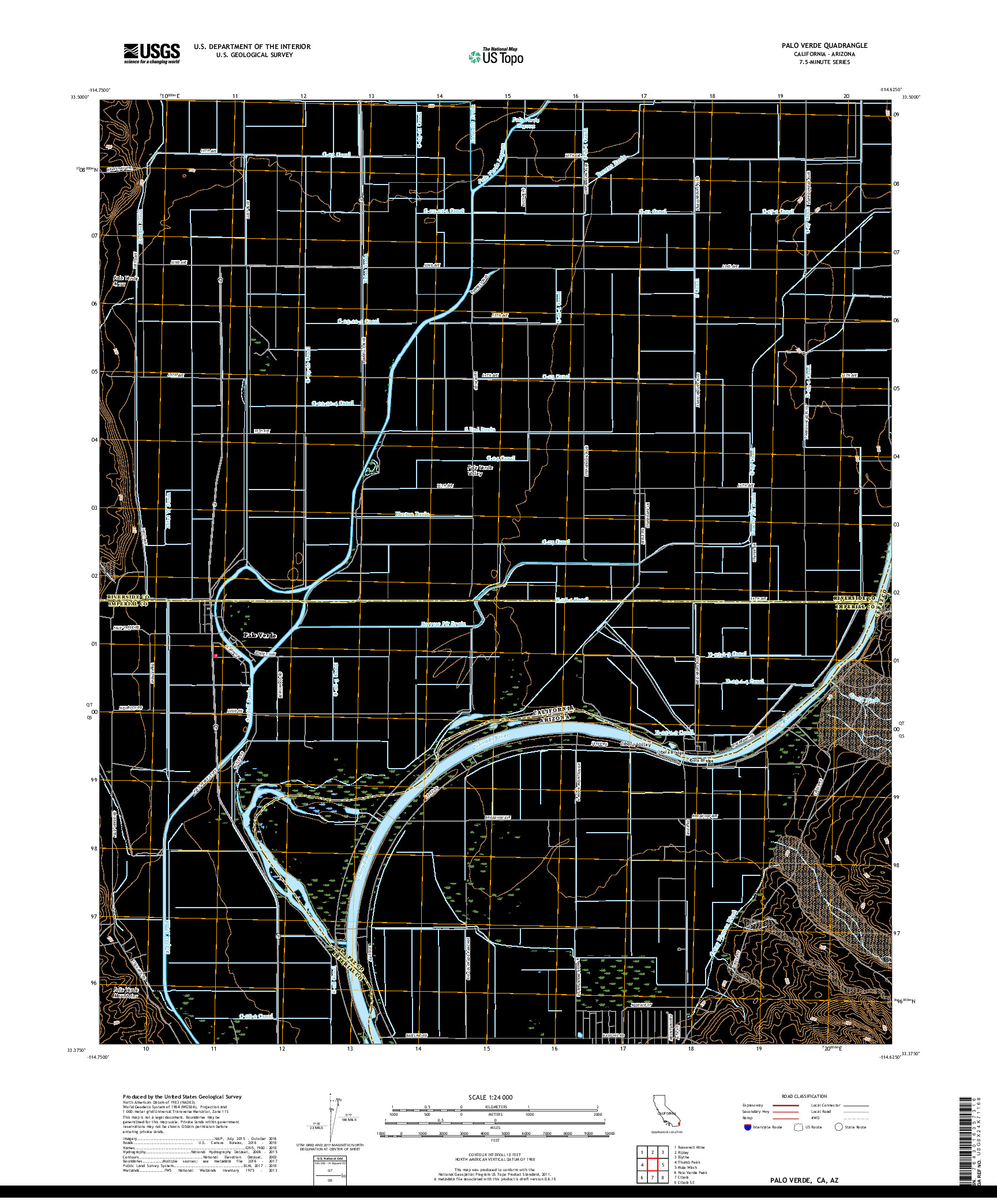 USGS US TOPO 7.5-MINUTE MAP FOR PALO VERDE, CA,AZ 2018