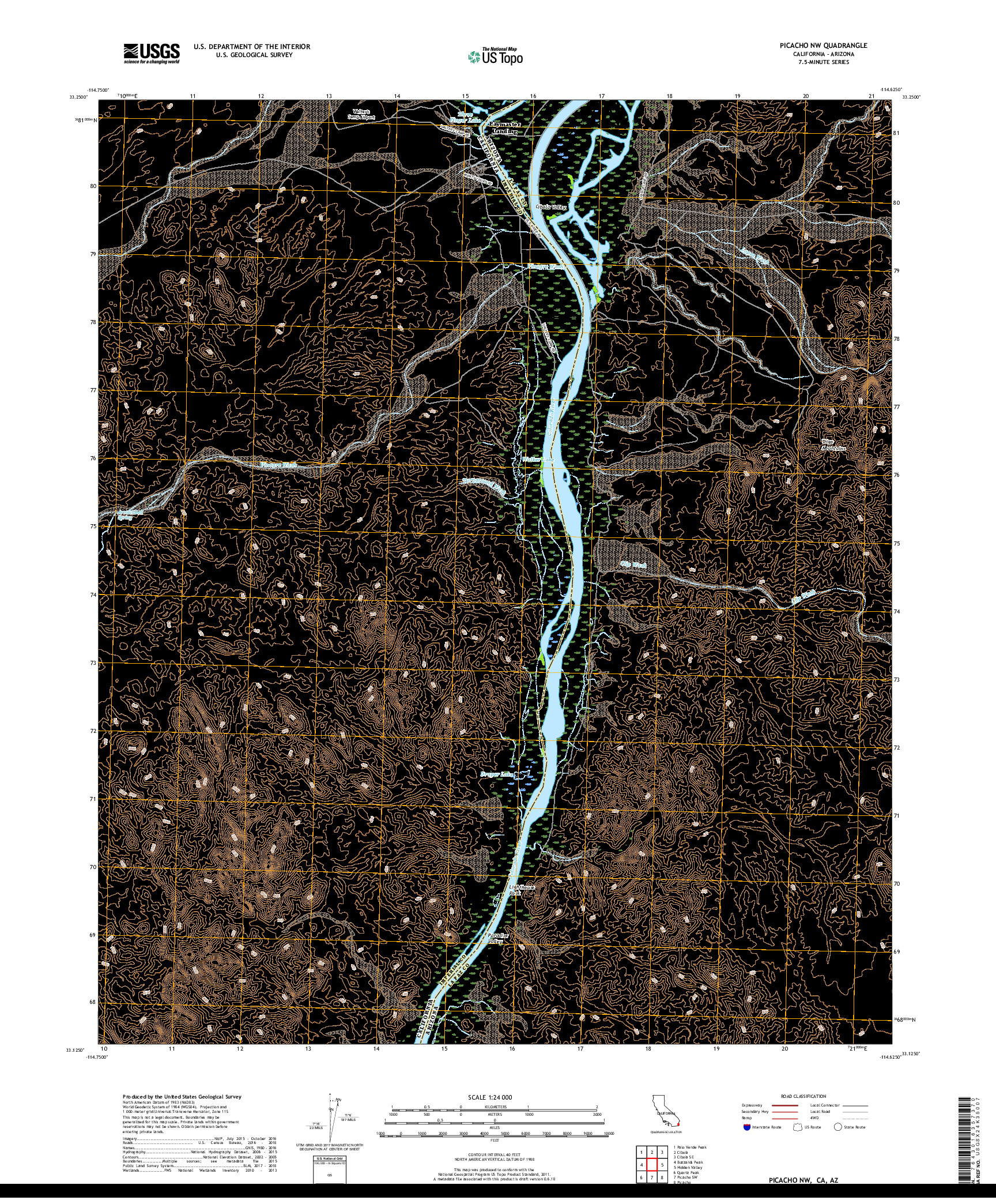 USGS US TOPO 7.5-MINUTE MAP FOR PICACHO NW, CA,AZ 2018