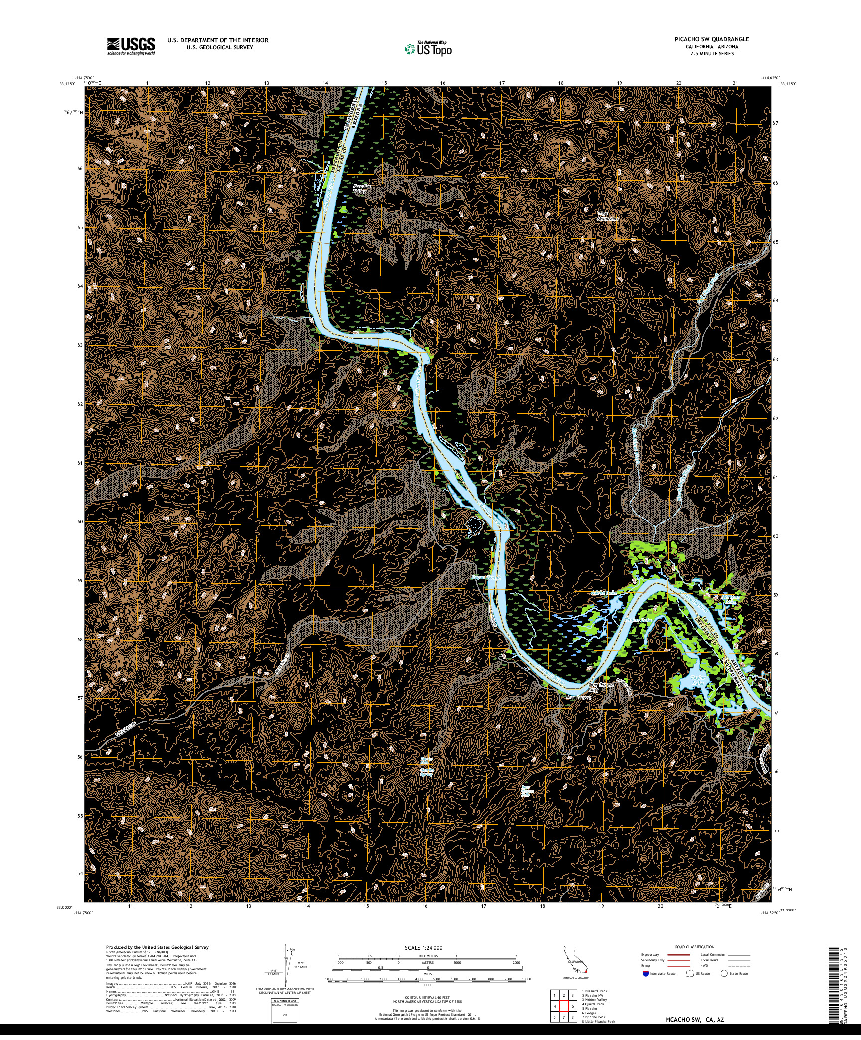 USGS US TOPO 7.5-MINUTE MAP FOR PICACHO SW, CA,AZ 2018