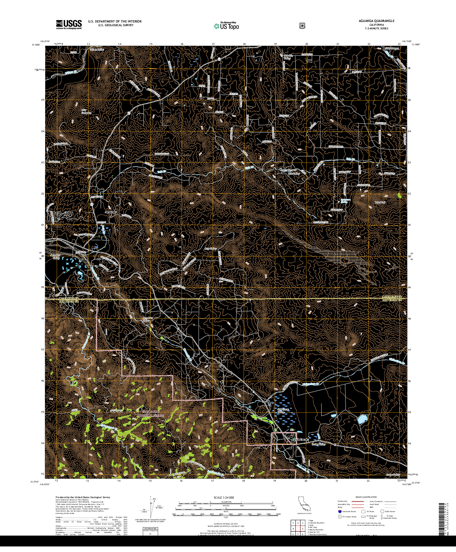 USGS US TOPO 7.5-MINUTE MAP FOR AGUANGA, CA 2018