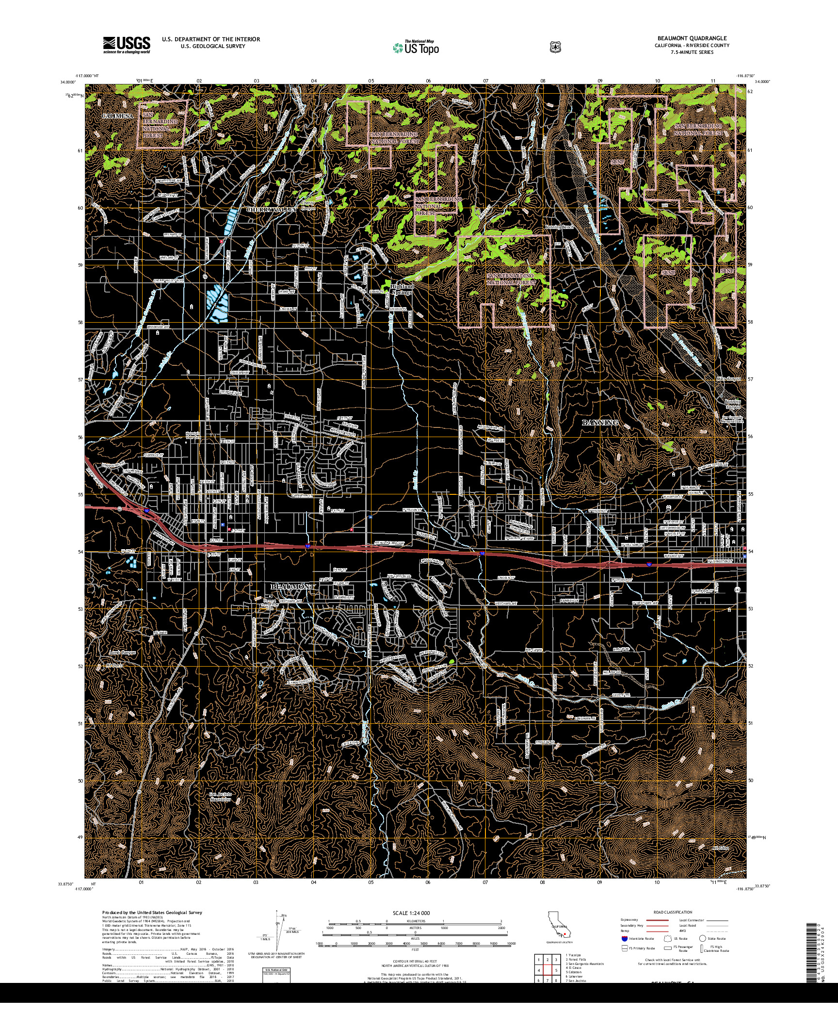 USGS US TOPO 7.5-MINUTE MAP FOR BEAUMONT, CA 2018