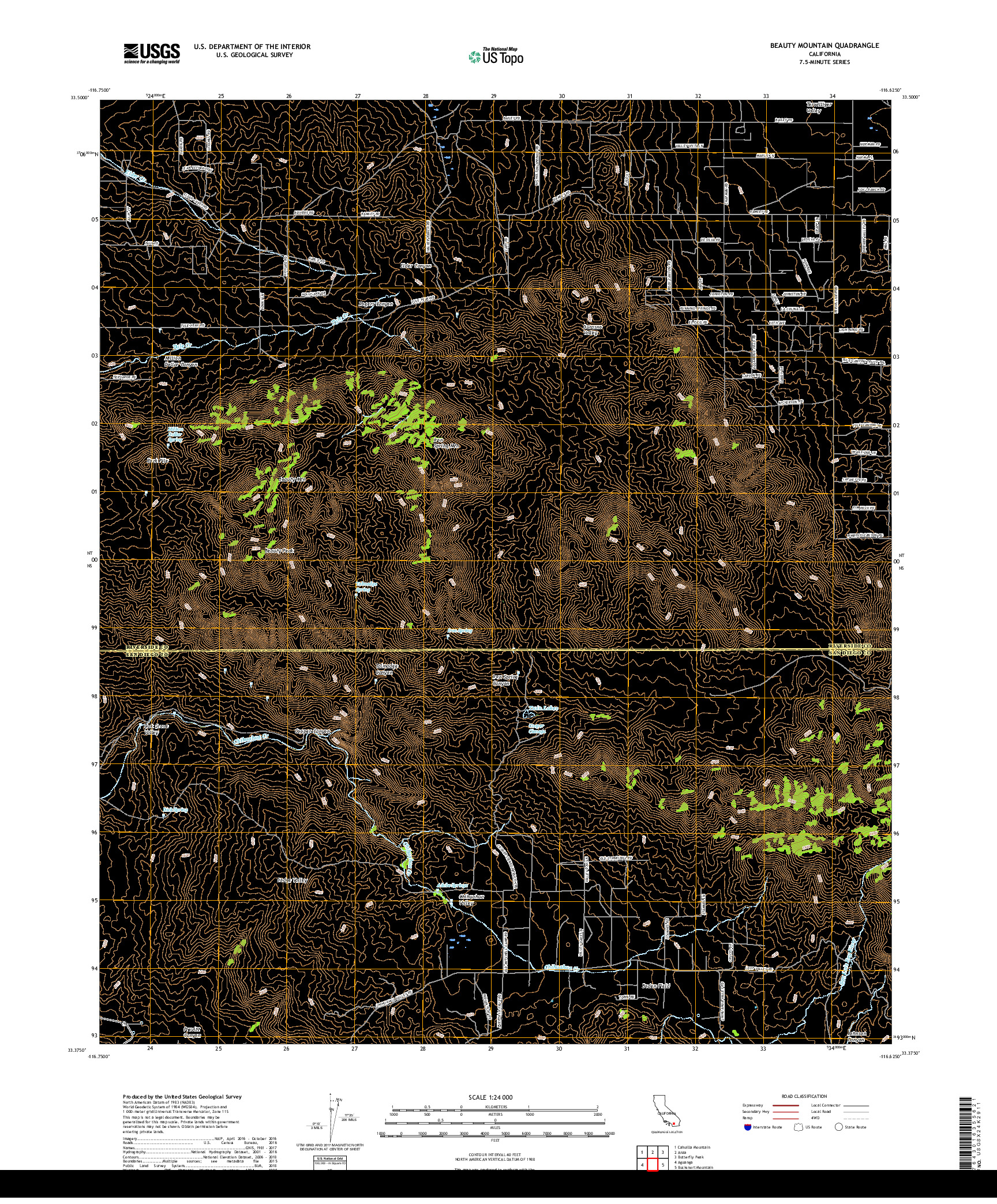 USGS US TOPO 7.5-MINUTE MAP FOR BEAUTY MOUNTAIN, CA 2018