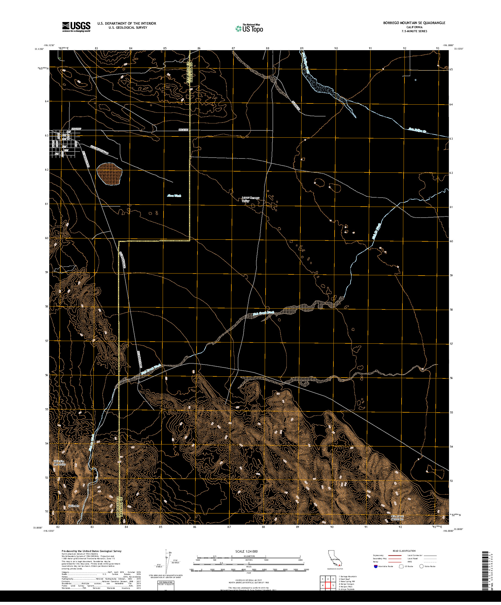 USGS US TOPO 7.5-MINUTE MAP FOR BORREGO MOUNTAIN SE, CA 2018