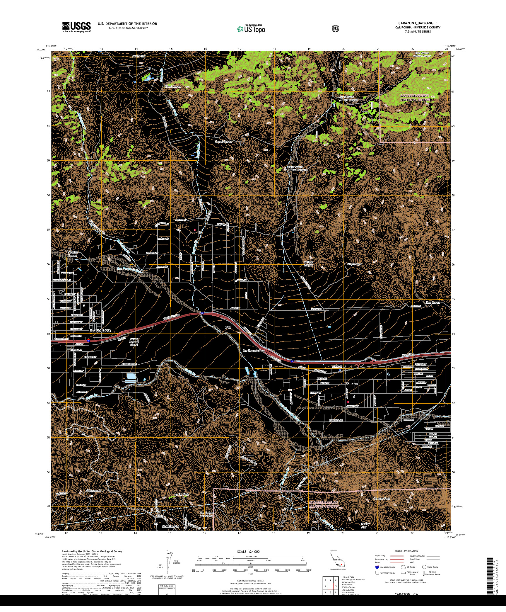 USGS US TOPO 7.5-MINUTE MAP FOR CABAZON, CA 2018