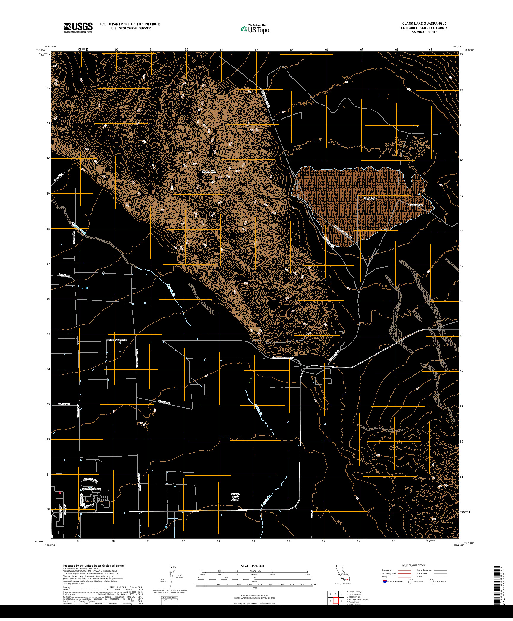 USGS US TOPO 7.5-MINUTE MAP FOR CLARK LAKE, CA 2018