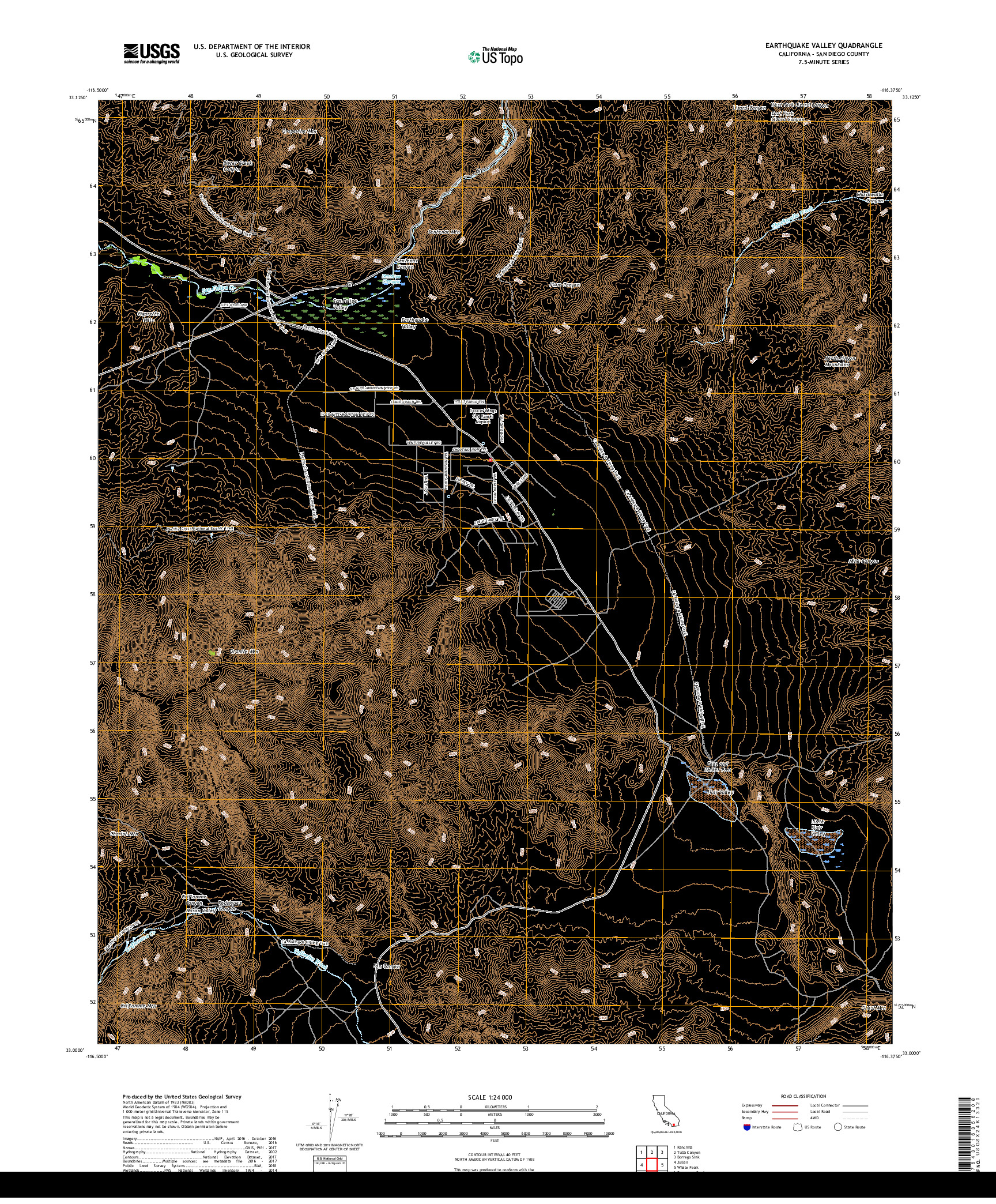 USGS US TOPO 7.5-MINUTE MAP FOR EARTHQUAKE VALLEY, CA 2018