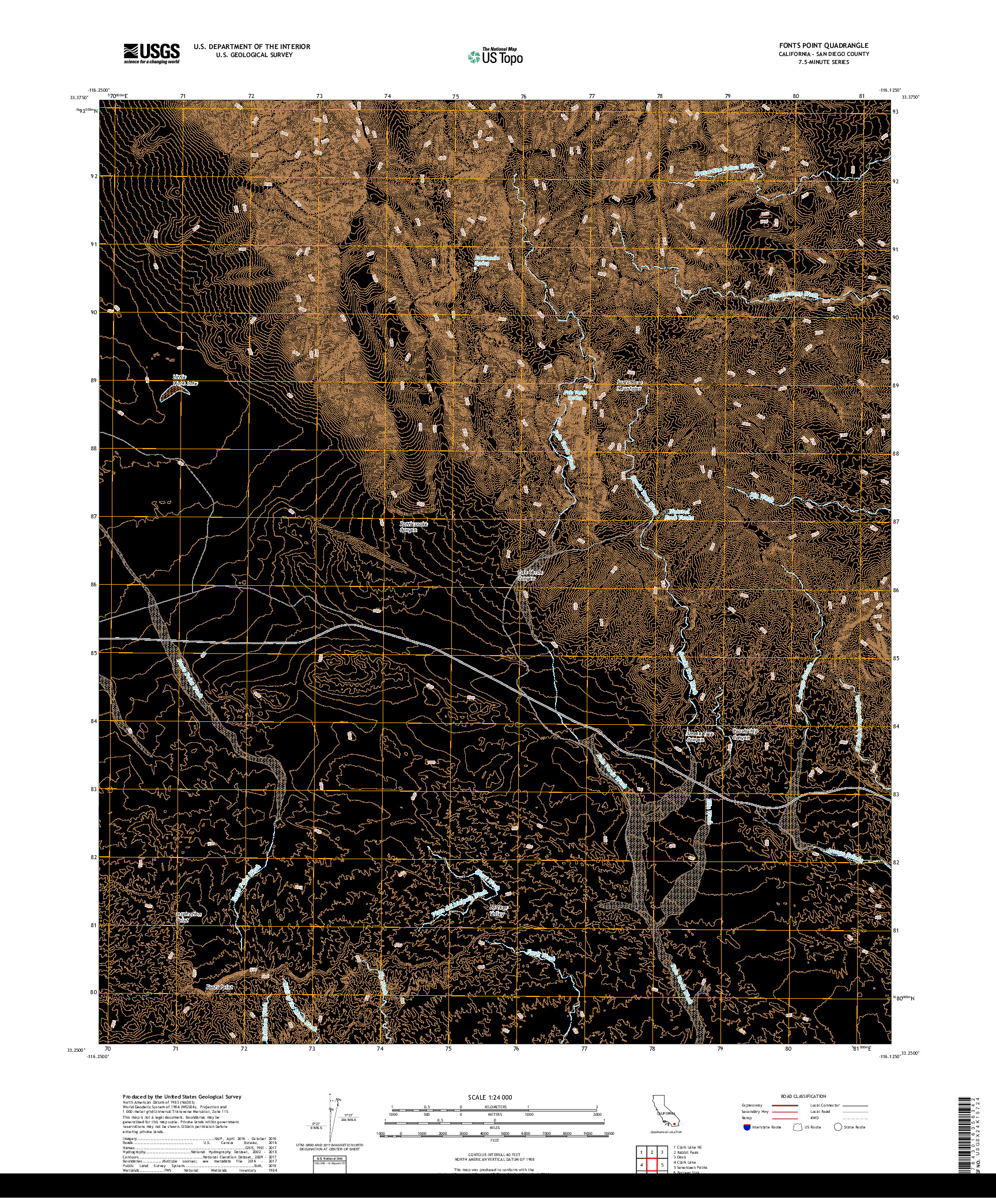 USGS US TOPO 7.5-MINUTE MAP FOR FONTS POINT, CA 2018