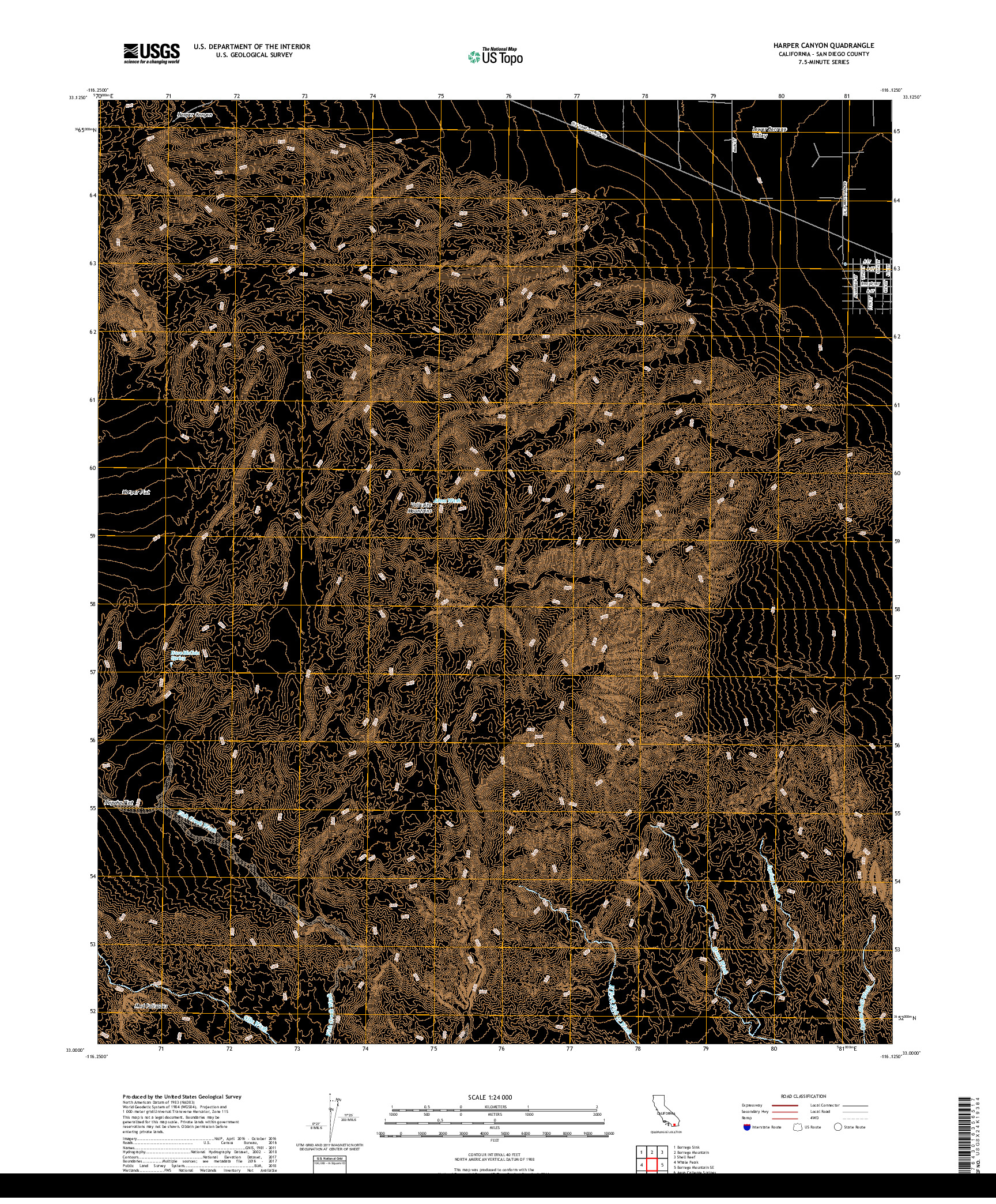 USGS US TOPO 7.5-MINUTE MAP FOR HARPER CANYON, CA 2018