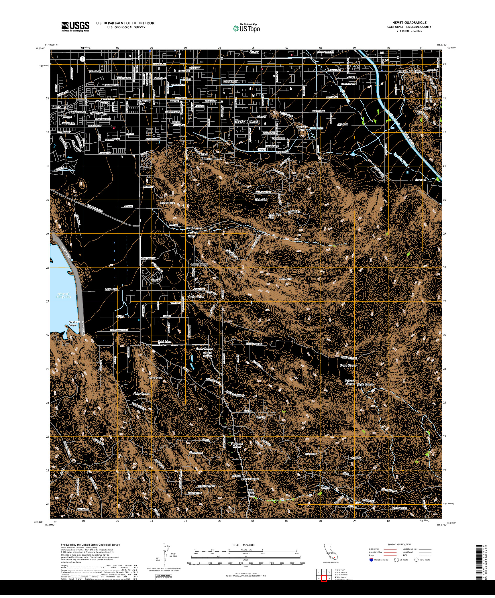 USGS US TOPO 7.5-MINUTE MAP FOR HEMET, CA 2018
