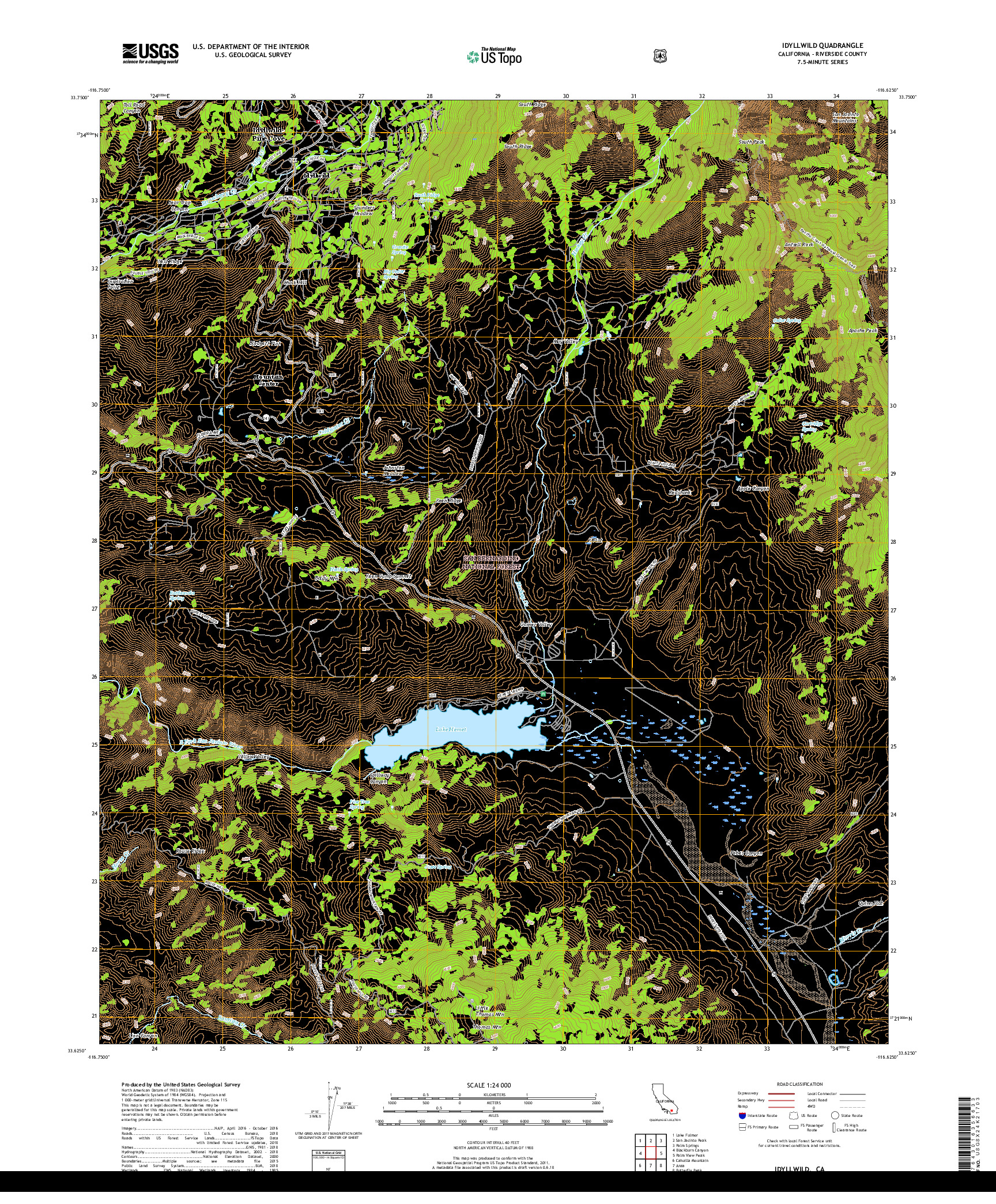 USGS US TOPO 7.5-MINUTE MAP FOR IDYLLWILD, CA 2018