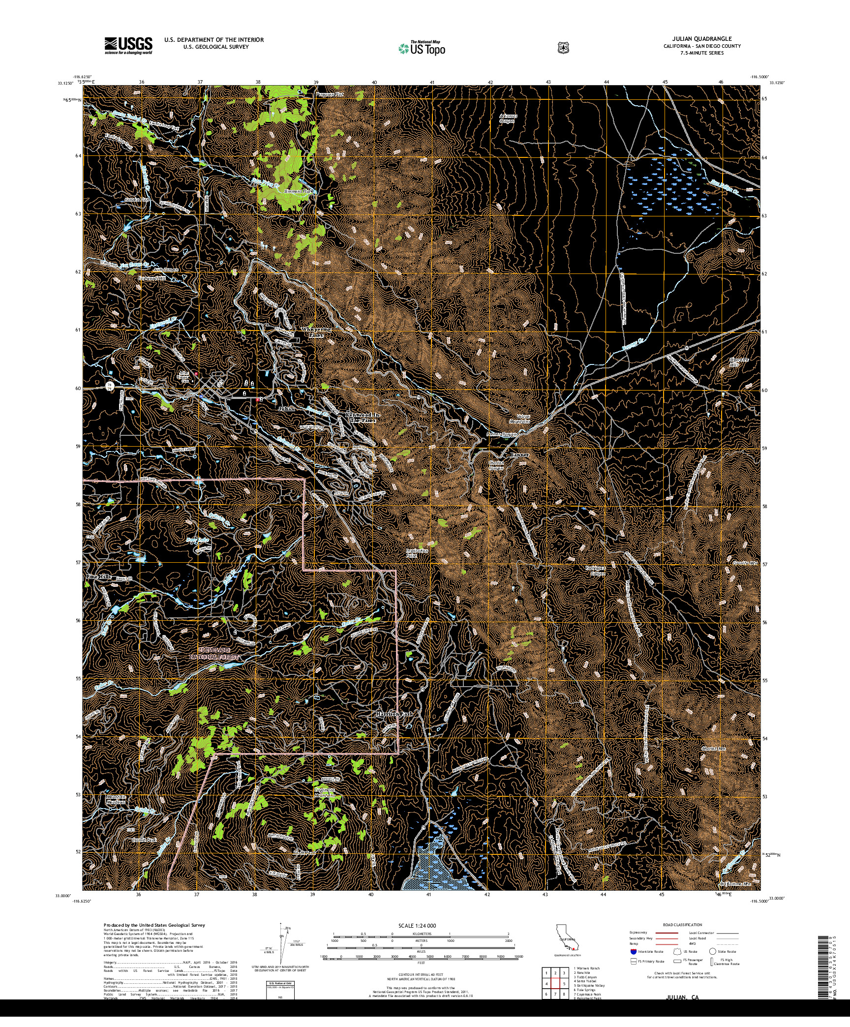 USGS US TOPO 7.5-MINUTE MAP FOR JULIAN, CA 2018