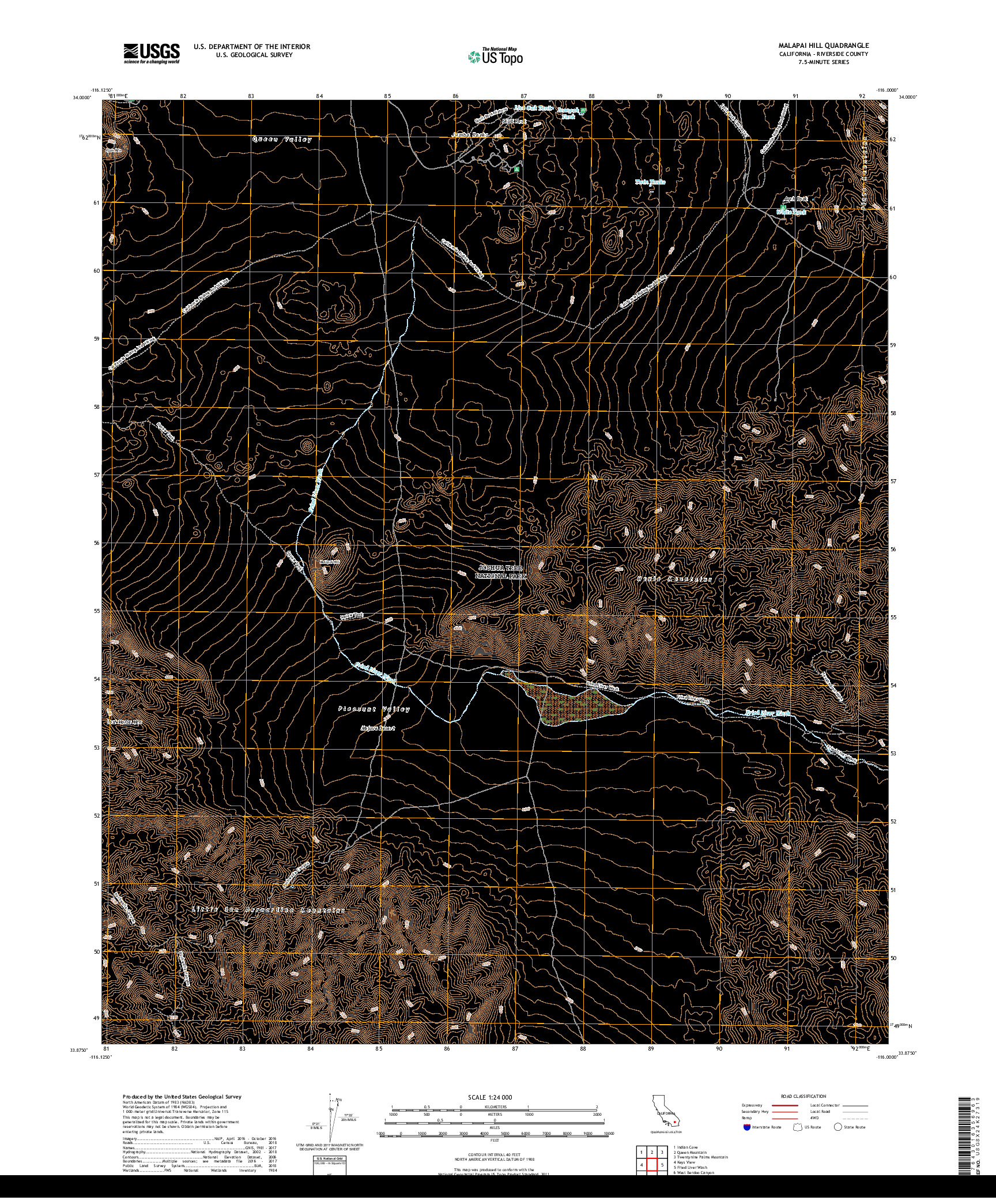 USGS US TOPO 7.5-MINUTE MAP FOR MALAPAI HILL, CA 2018