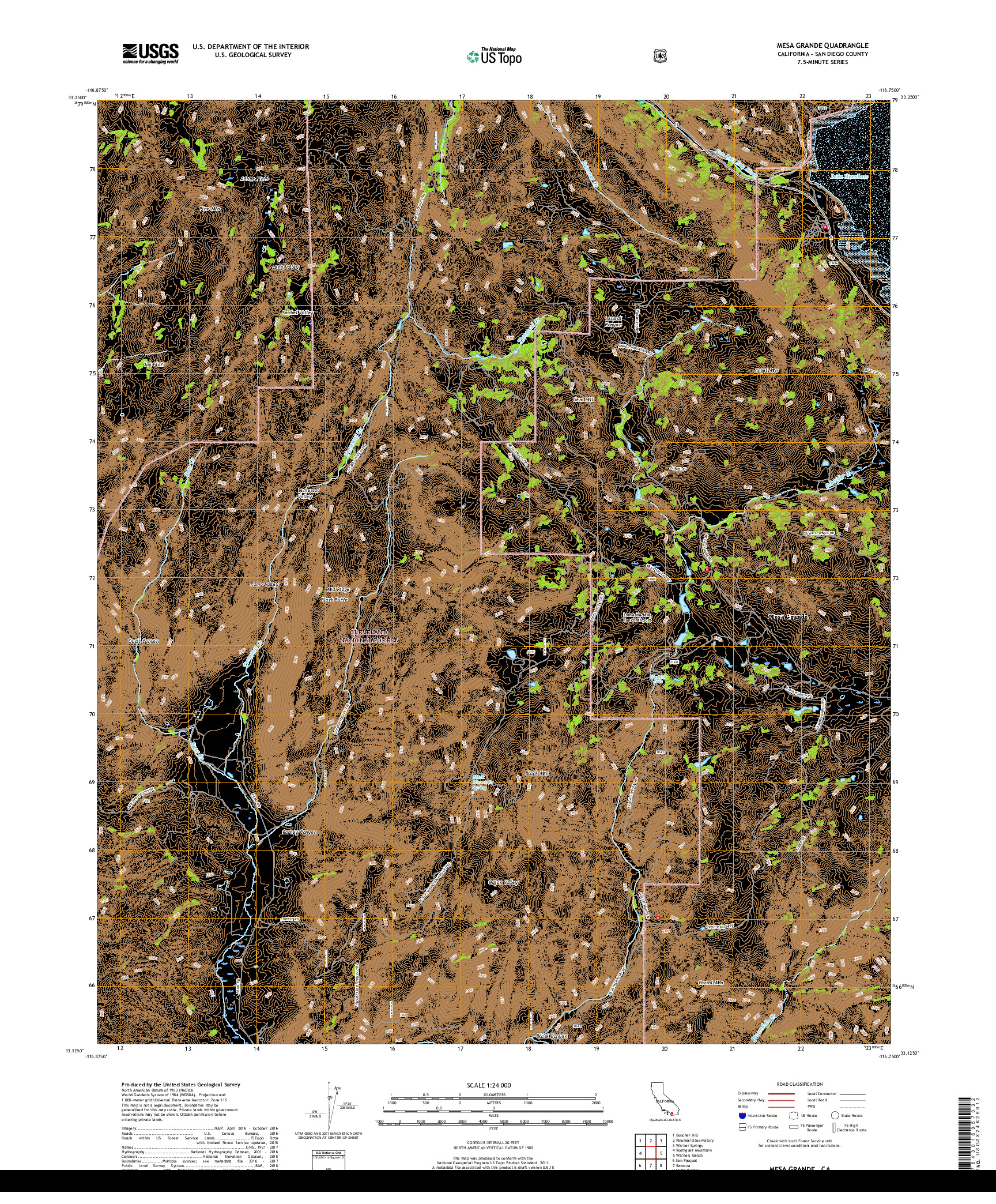 USGS US TOPO 7.5-MINUTE MAP FOR MESA GRANDE, CA 2018