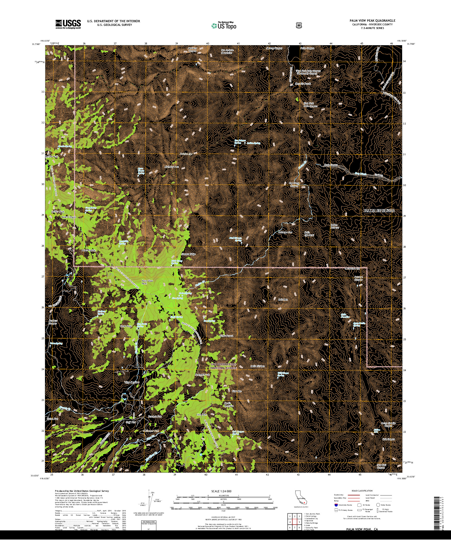USGS US TOPO 7.5-MINUTE MAP FOR PALM VIEW PEAK, CA 2018