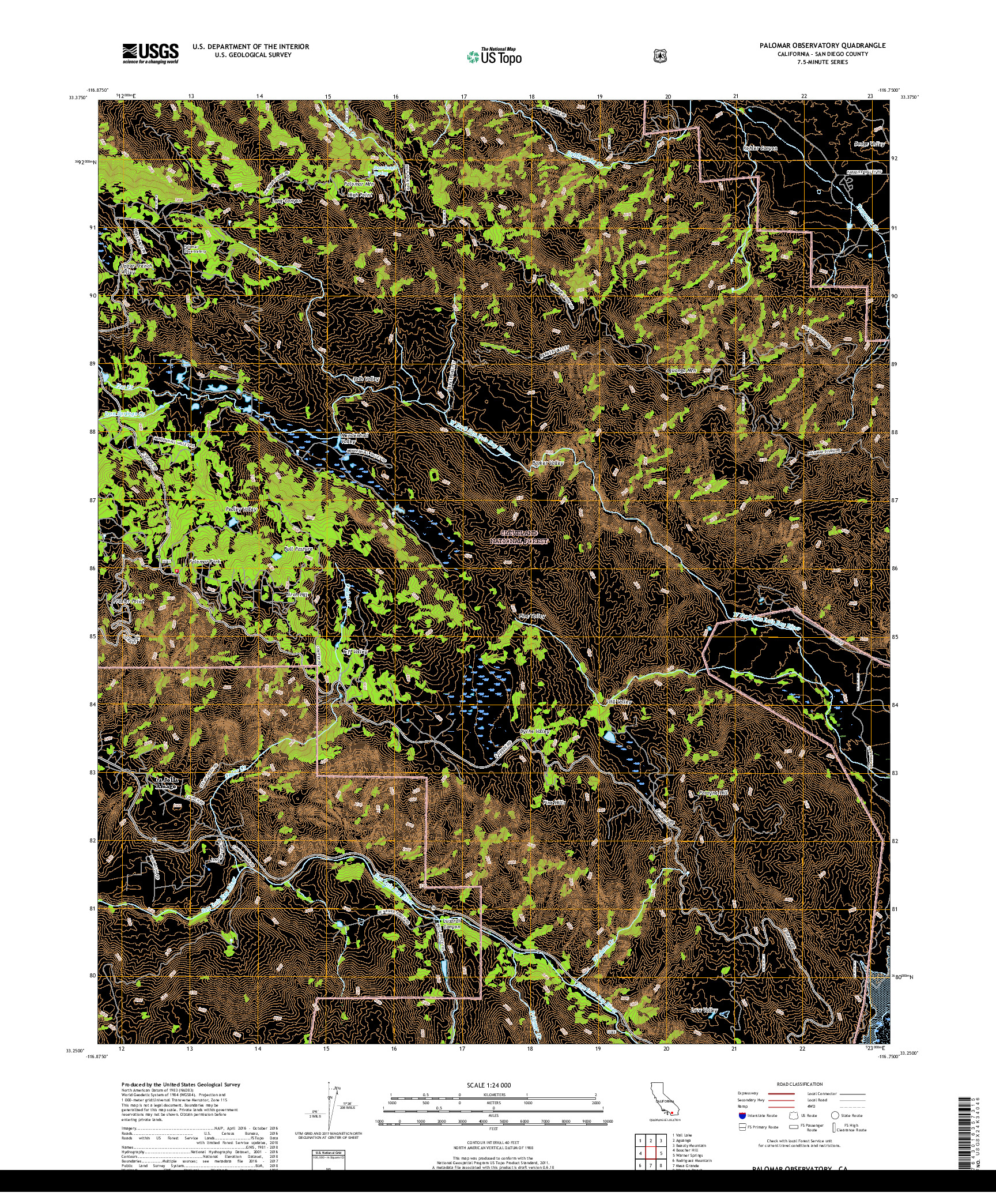 USGS US TOPO 7.5-MINUTE MAP FOR PALOMAR OBSERVATORY, CA 2018