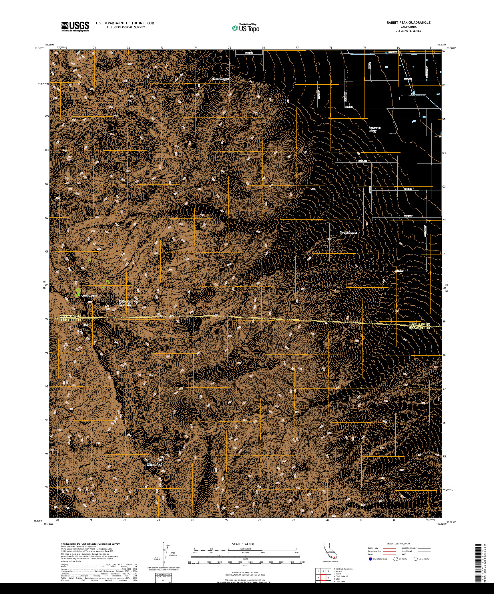 USGS US TOPO 7.5-MINUTE MAP FOR RABBIT PEAK, CA 2018