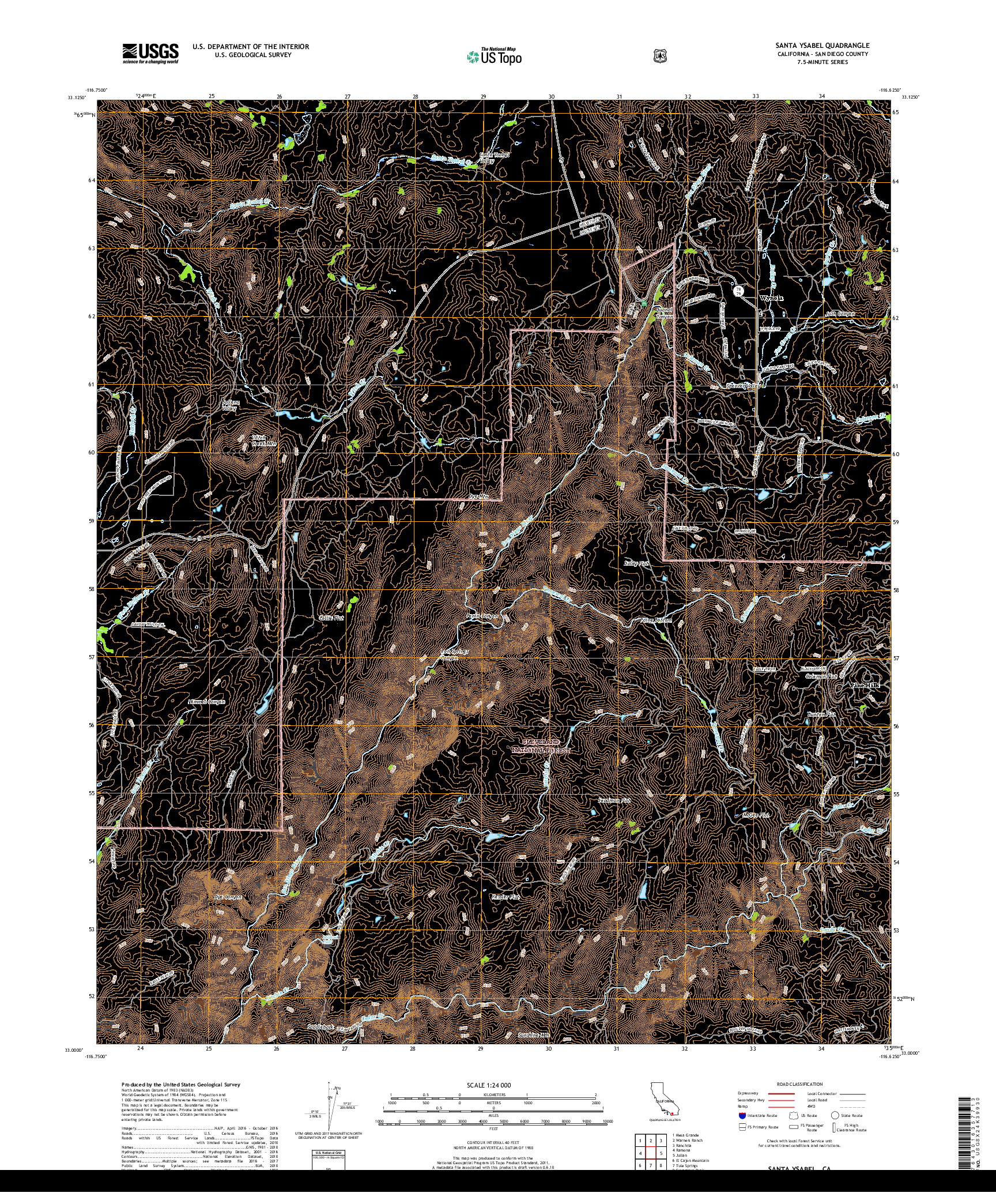 USGS US TOPO 7.5-MINUTE MAP FOR SANTA YSABEL, CA 2018