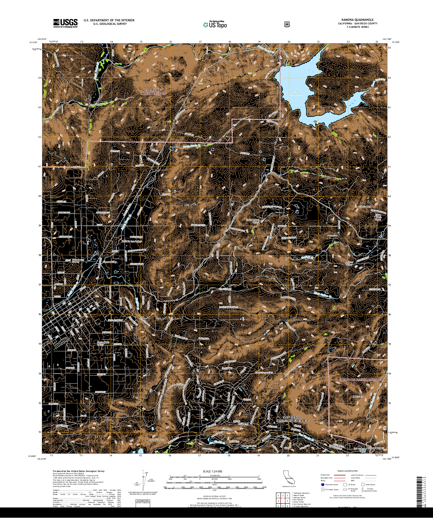 USGS US TOPO 7.5-MINUTE MAP FOR RAMONA, CA 2018