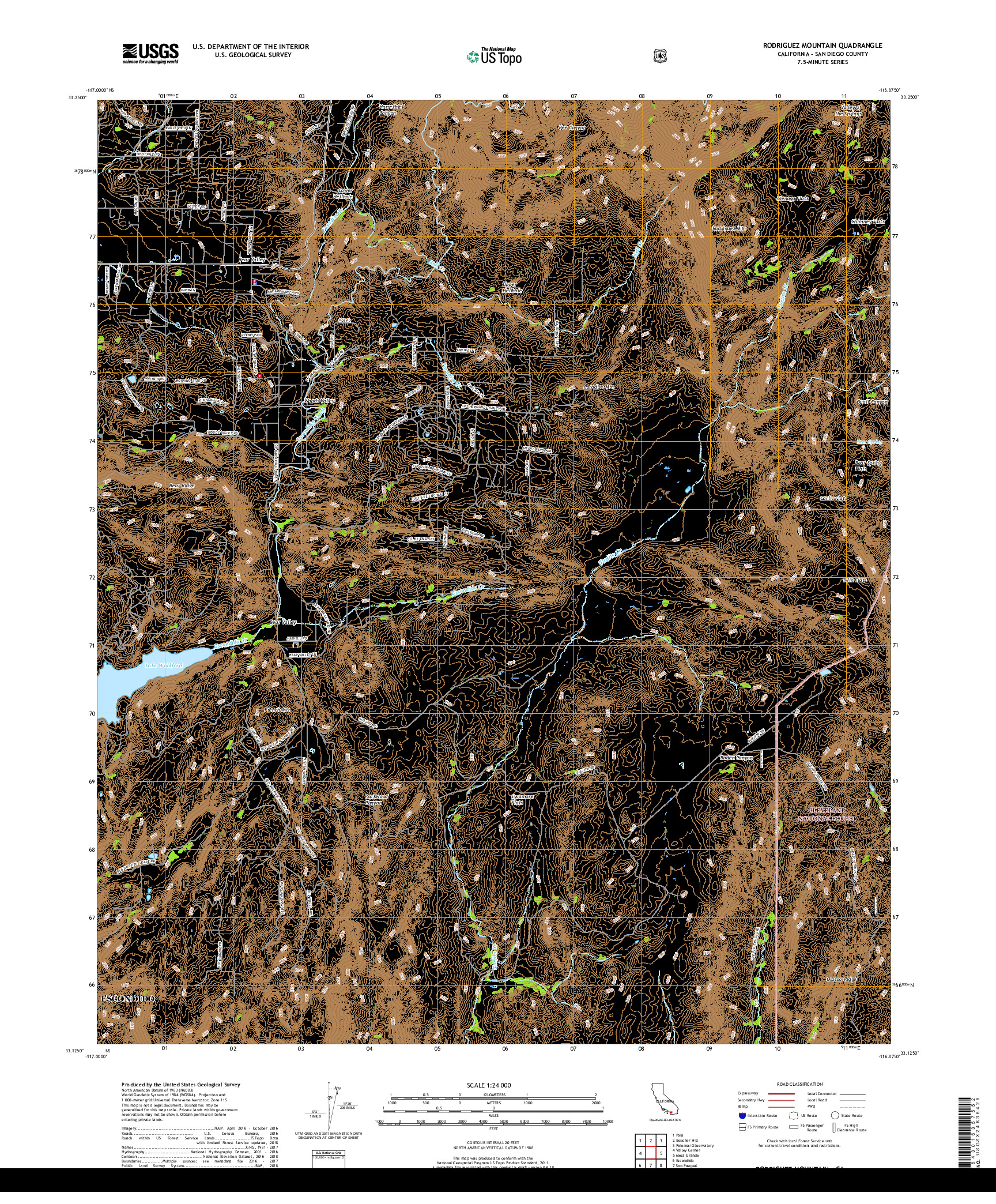 USGS US TOPO 7.5-MINUTE MAP FOR RODRIGUEZ MOUNTAIN, CA 2018