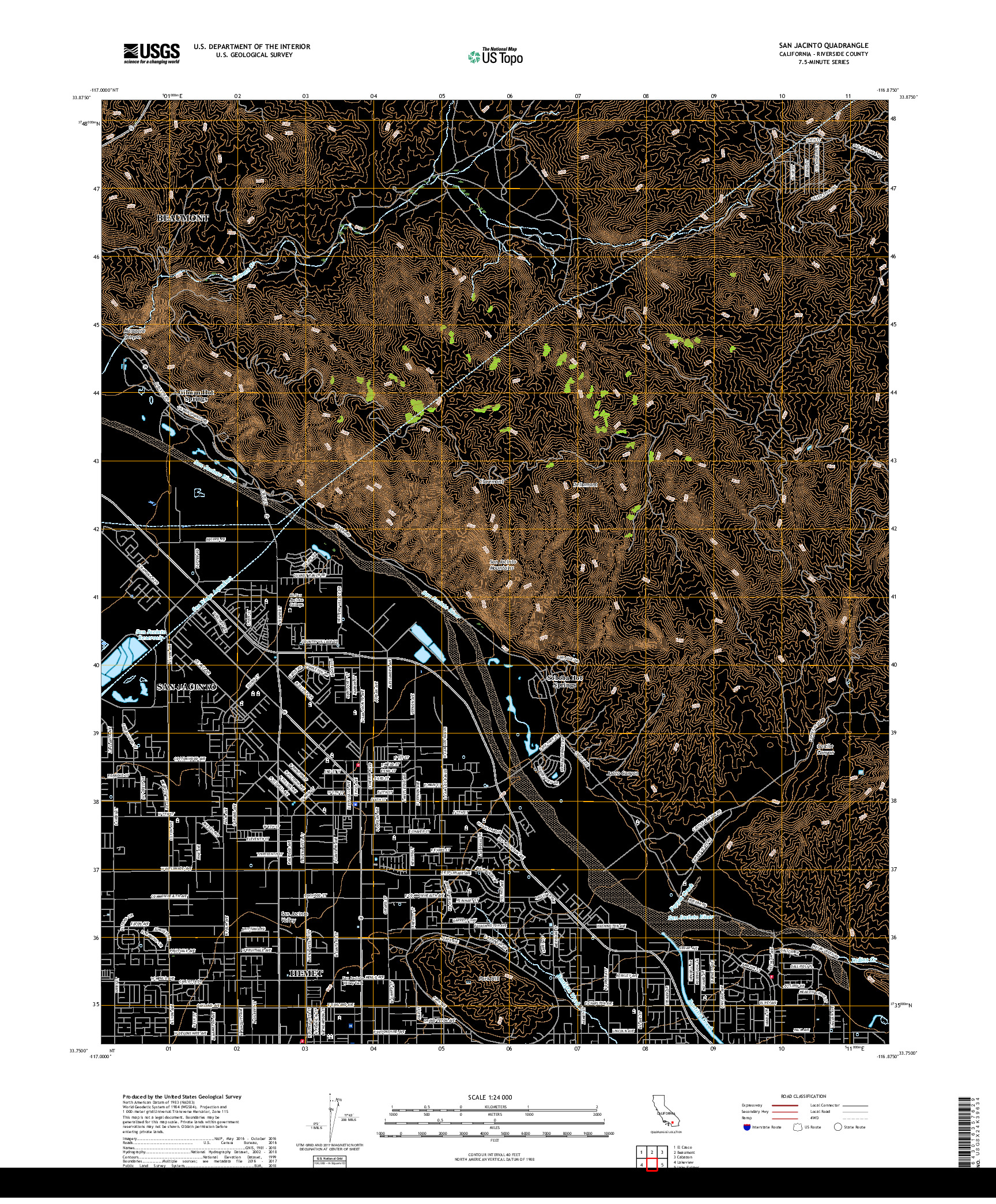 USGS US TOPO 7.5-MINUTE MAP FOR SAN JACINTO, CA 2018