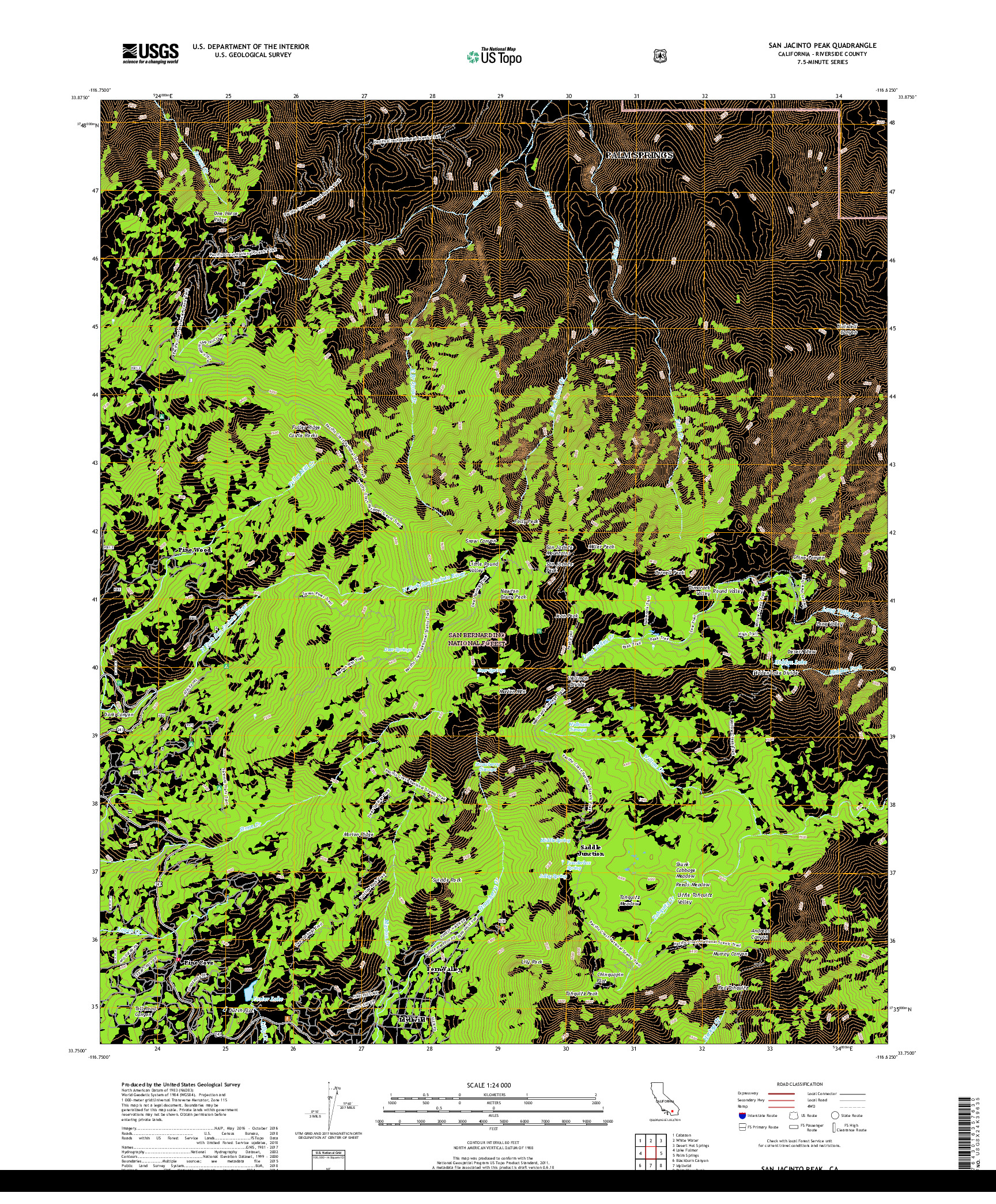 USGS US TOPO 7.5-MINUTE MAP FOR SAN JACINTO PEAK, CA 2018