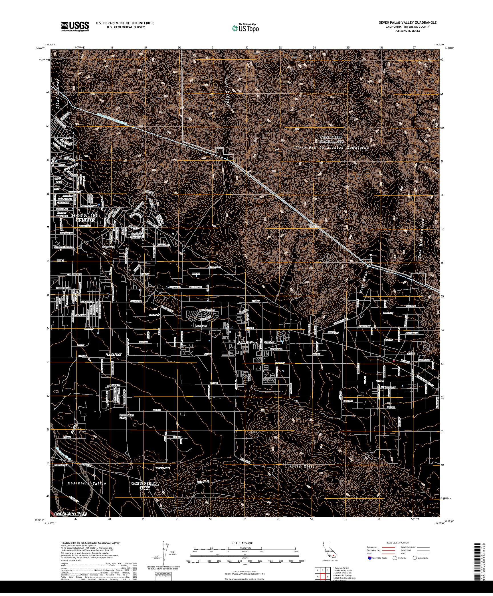 USGS US TOPO 7.5-MINUTE MAP FOR SEVEN PALMS VALLEY, CA 2018