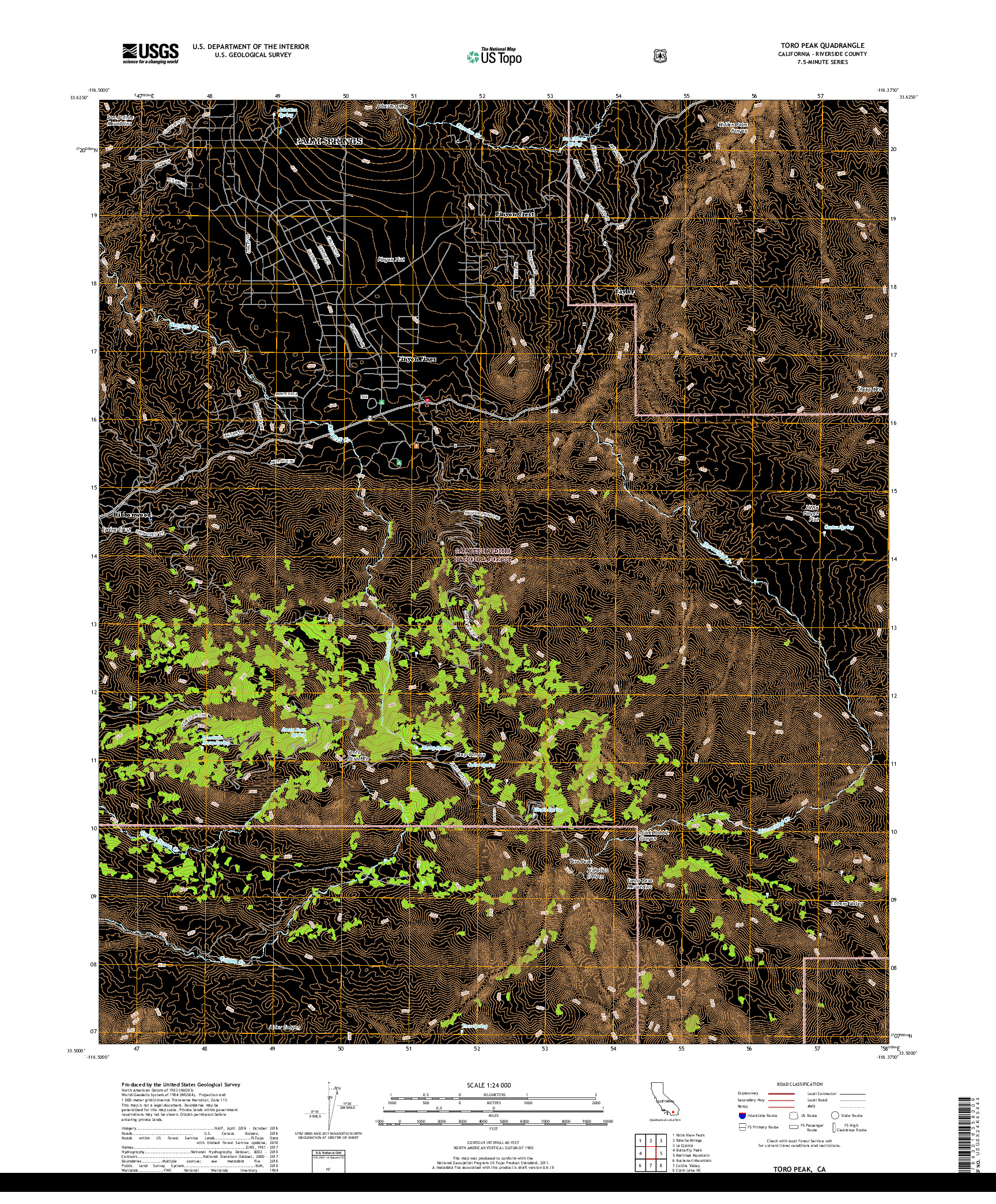 USGS US TOPO 7.5-MINUTE MAP FOR TORO PEAK, CA 2018