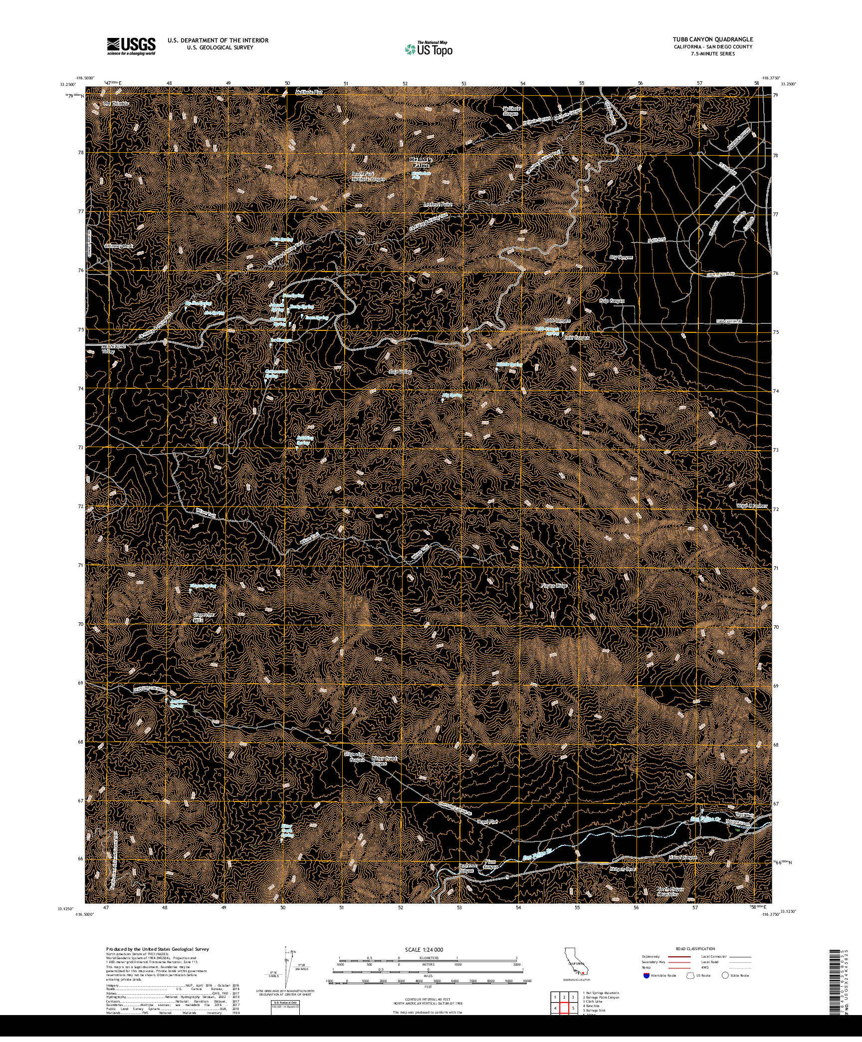 USGS US TOPO 7.5-MINUTE MAP FOR TUBB CANYON, CA 2018