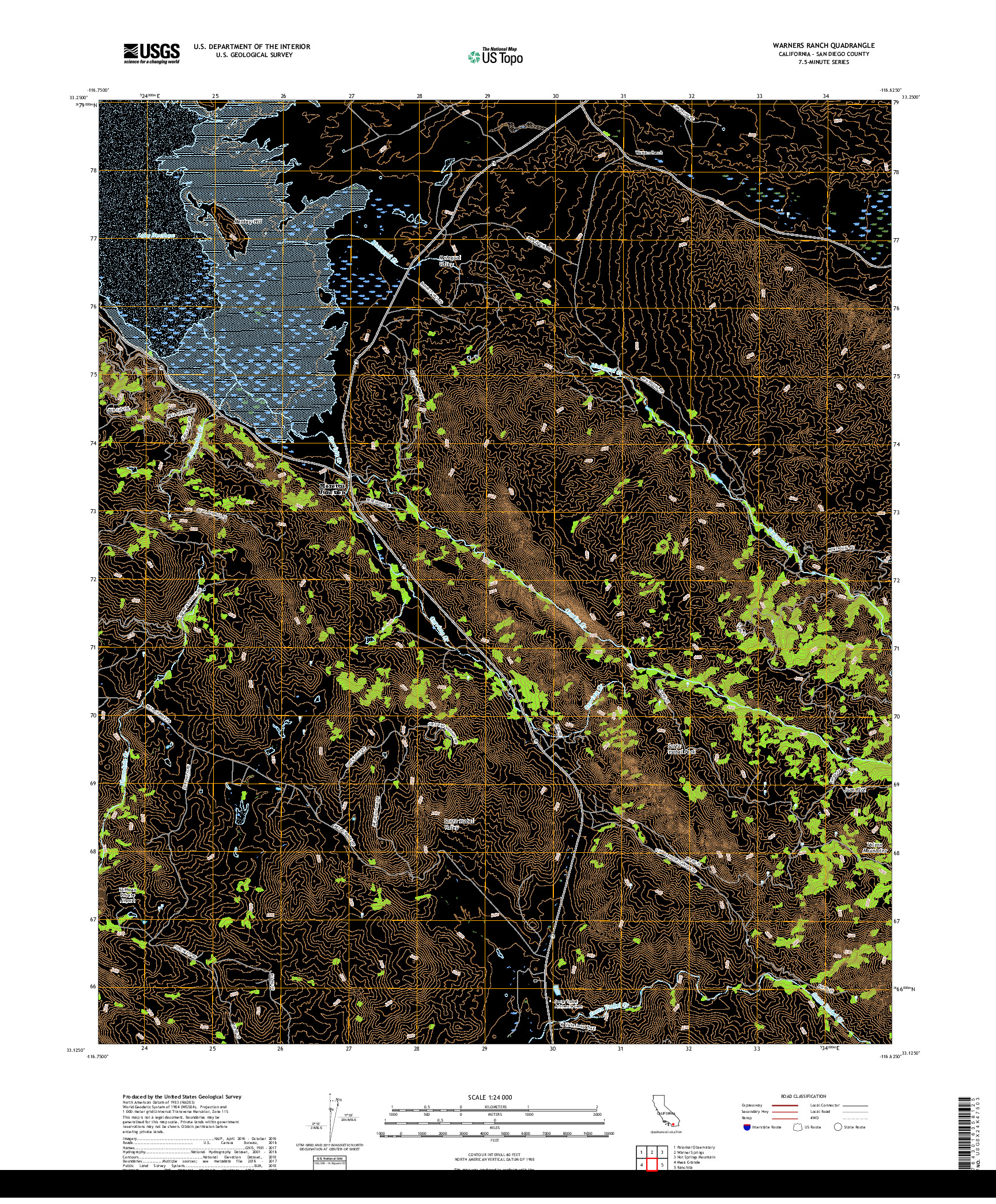 USGS US TOPO 7.5-MINUTE MAP FOR WARNERS RANCH, CA 2018