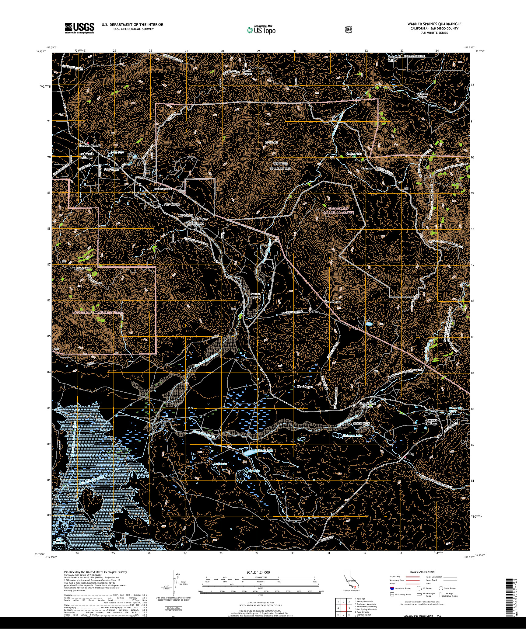 USGS US TOPO 7.5-MINUTE MAP FOR WARNER SPRINGS, CA 2018