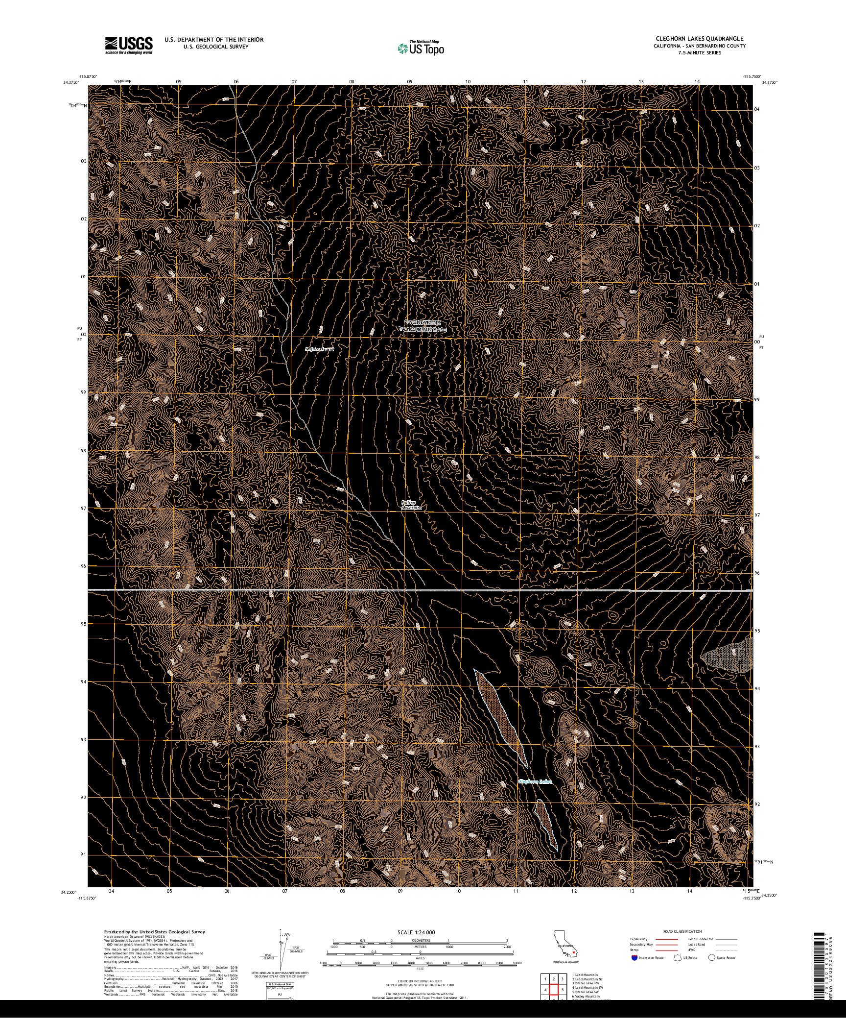 USGS US TOPO 7.5-MINUTE MAP FOR CLEGHORN LAKES, CA 2018