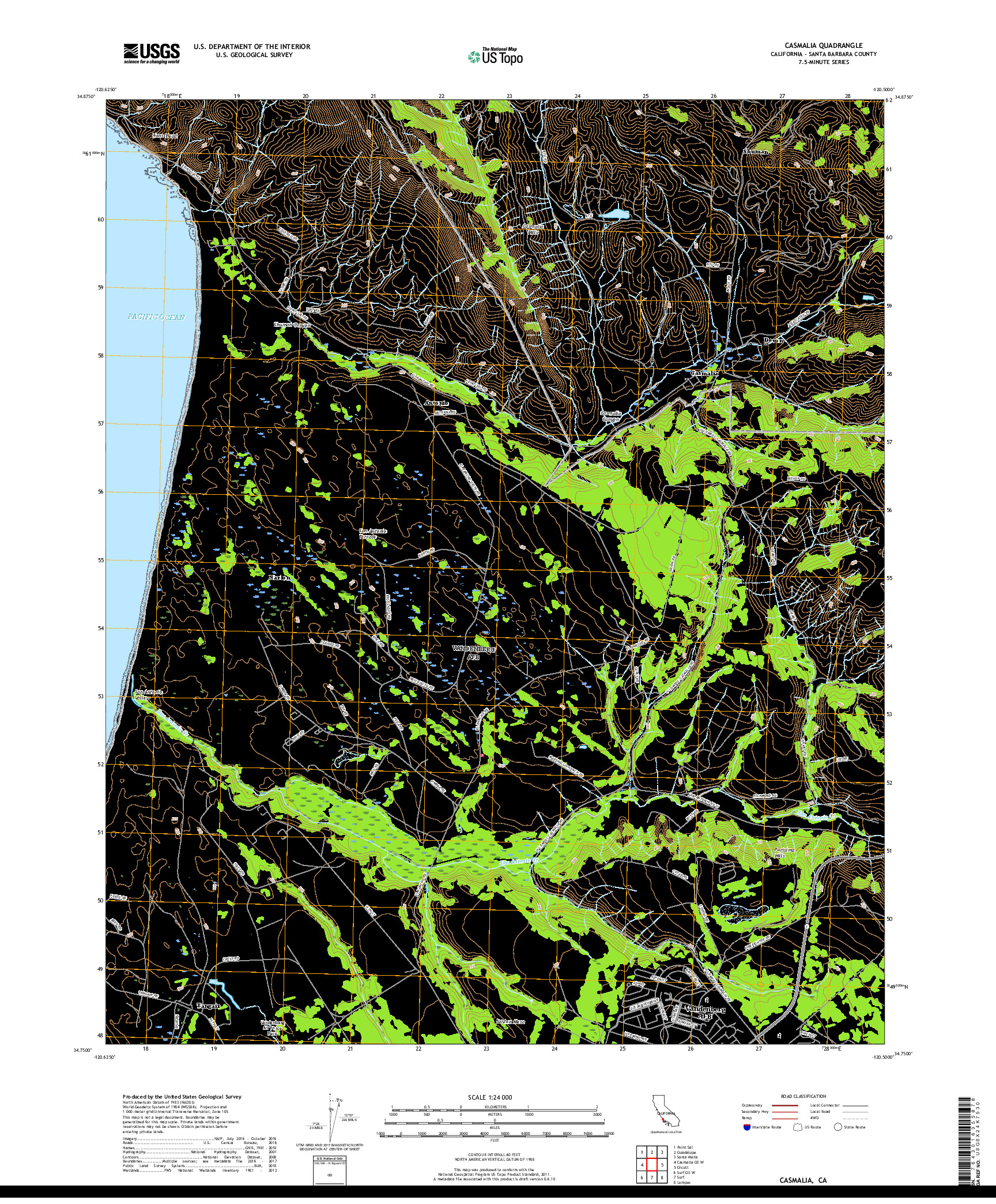 USGS US TOPO 7.5-MINUTE MAP FOR CASMALIA, CA 2018