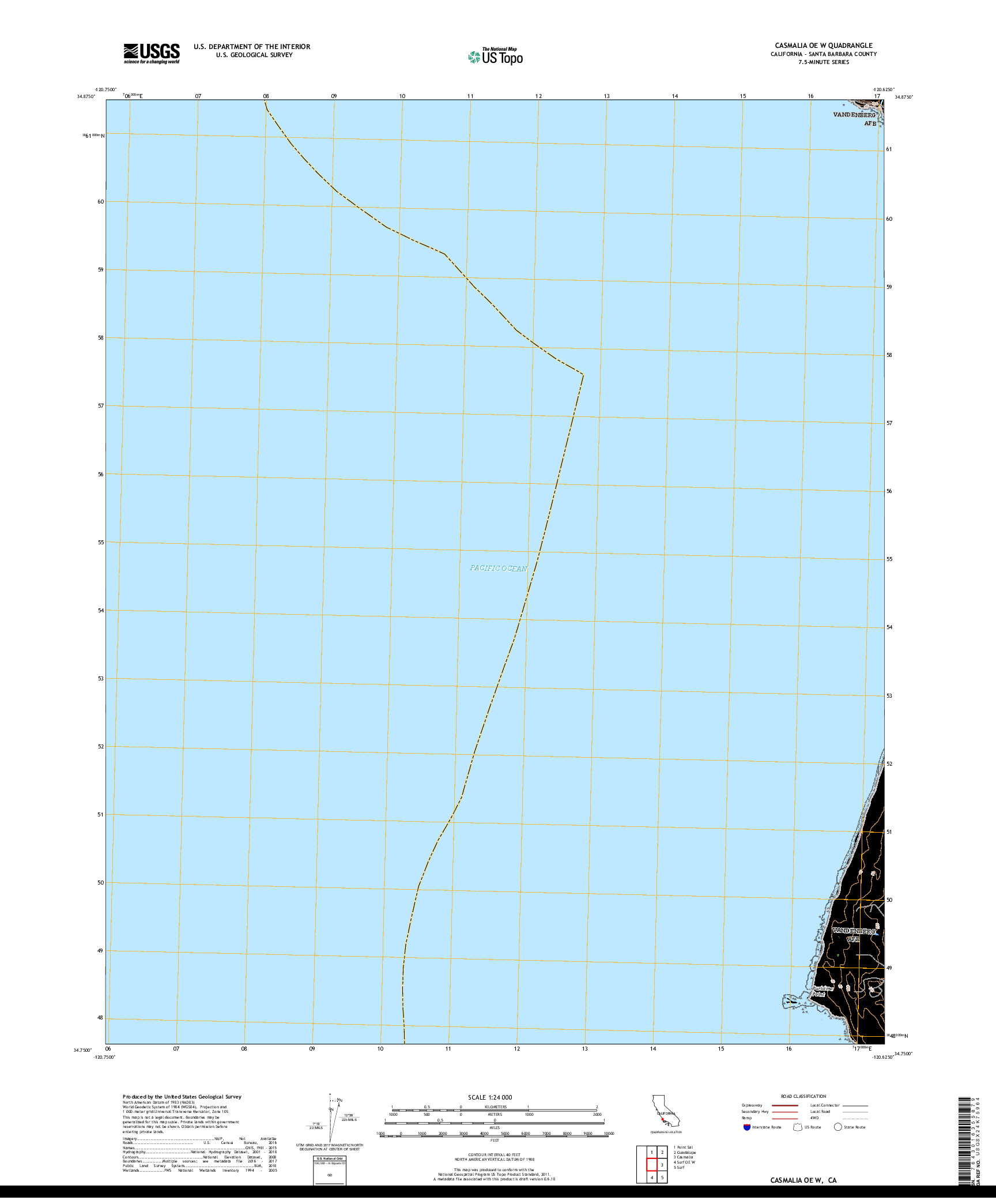 USGS US TOPO 7.5-MINUTE MAP FOR CASMALIA OE W, CA 2018