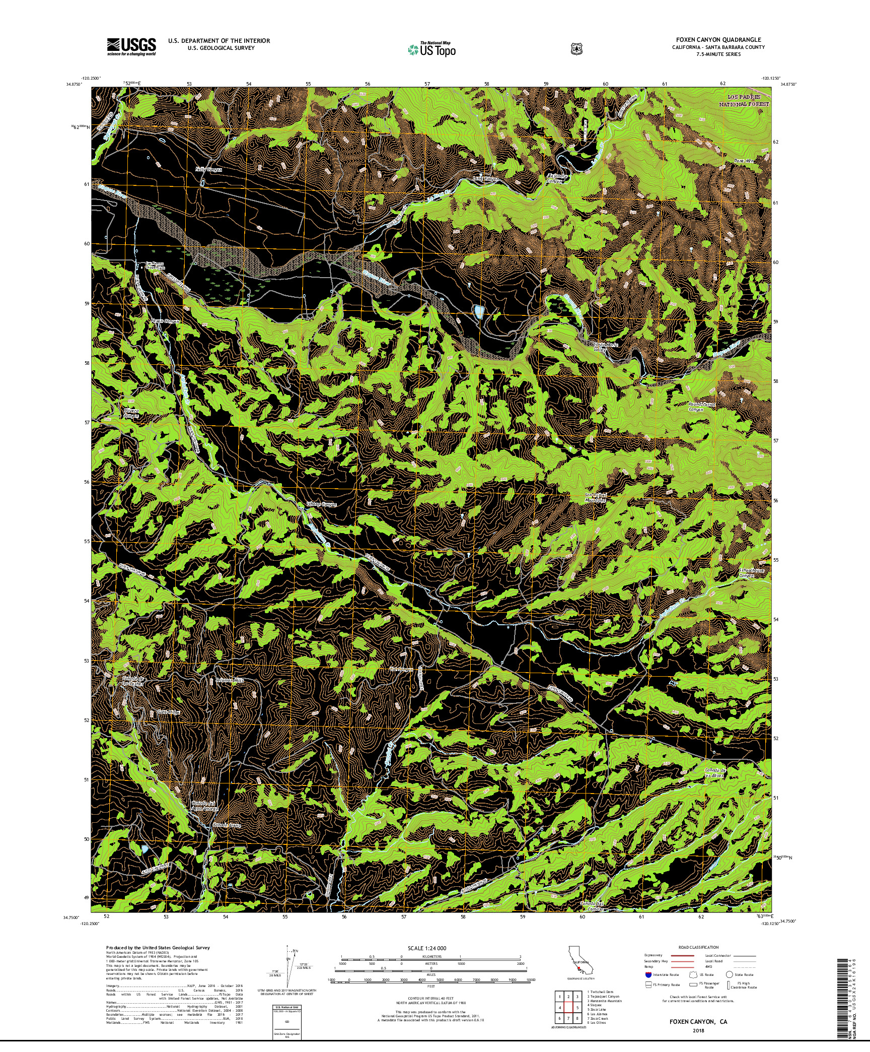 USGS US TOPO 7.5-MINUTE MAP FOR FOXEN CANYON, CA 2018