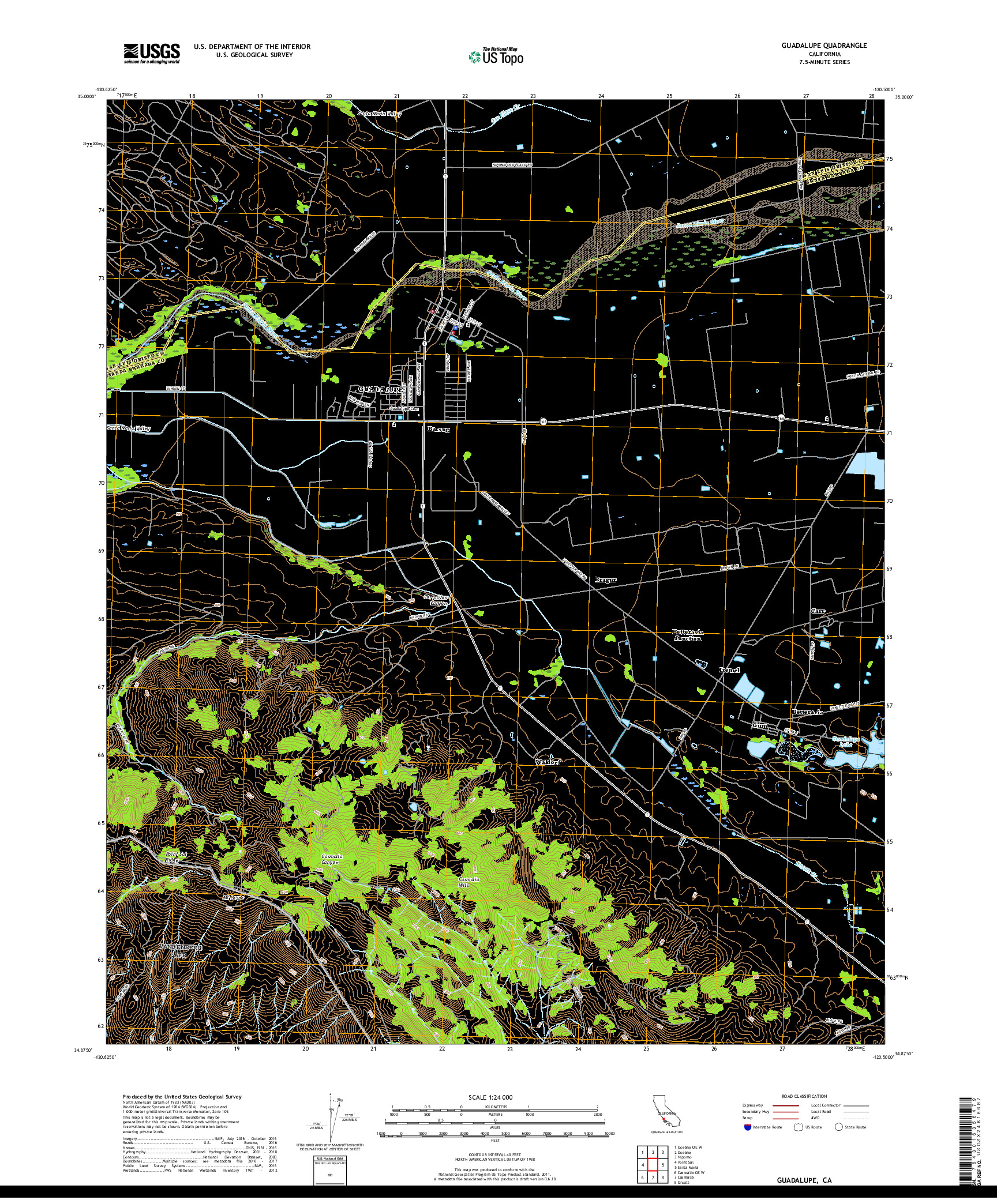 USGS US TOPO 7.5-MINUTE MAP FOR GUADALUPE, CA 2018